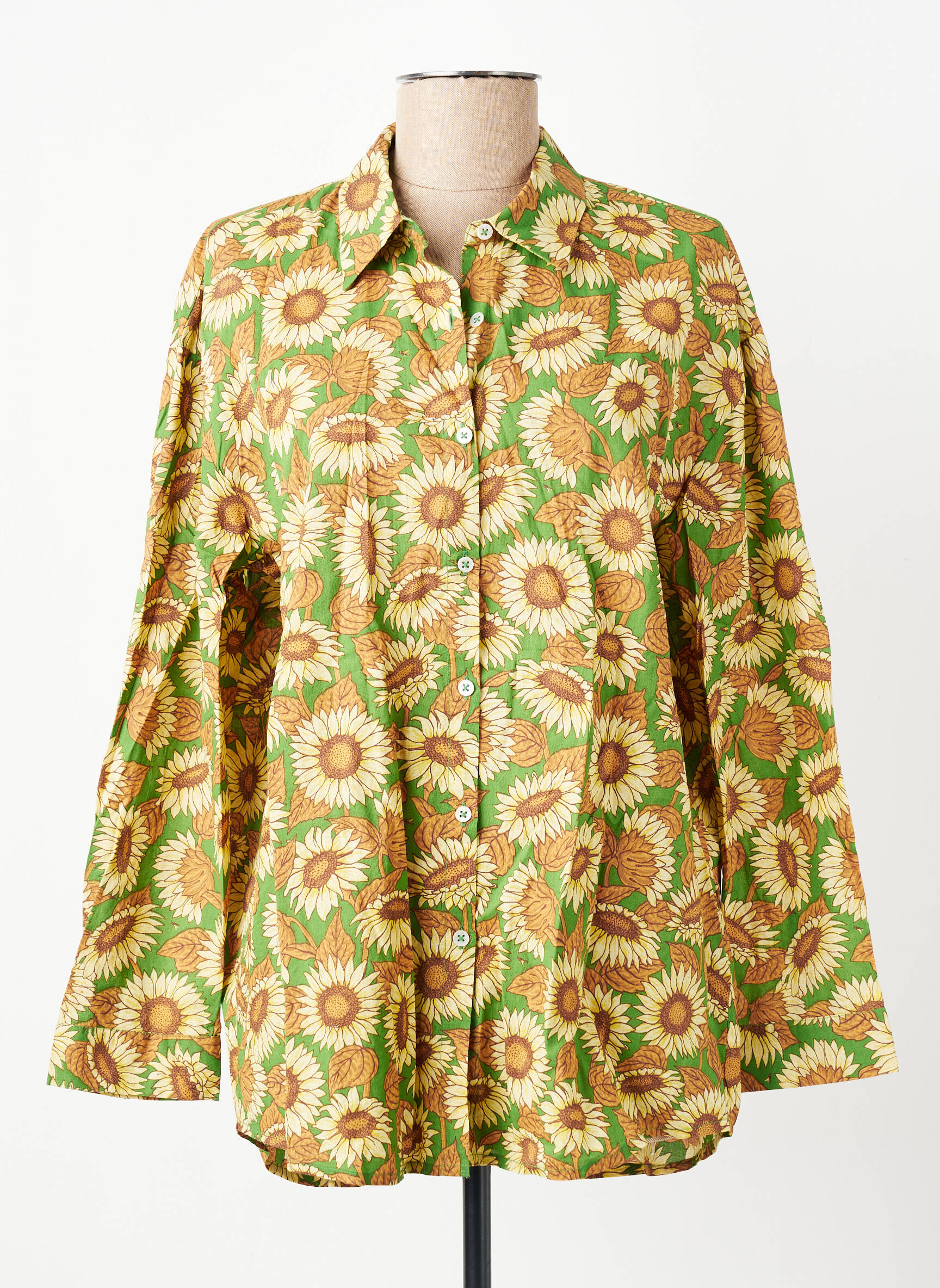 Cămașă imprimeu floral mâneci lungi verde NICE THINGS femeie