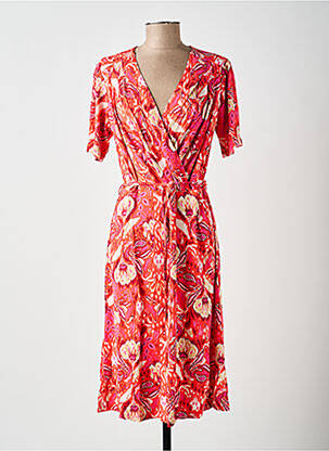 Rochie midi imprimeu floral mâneci scurte portocalie YEST femeie