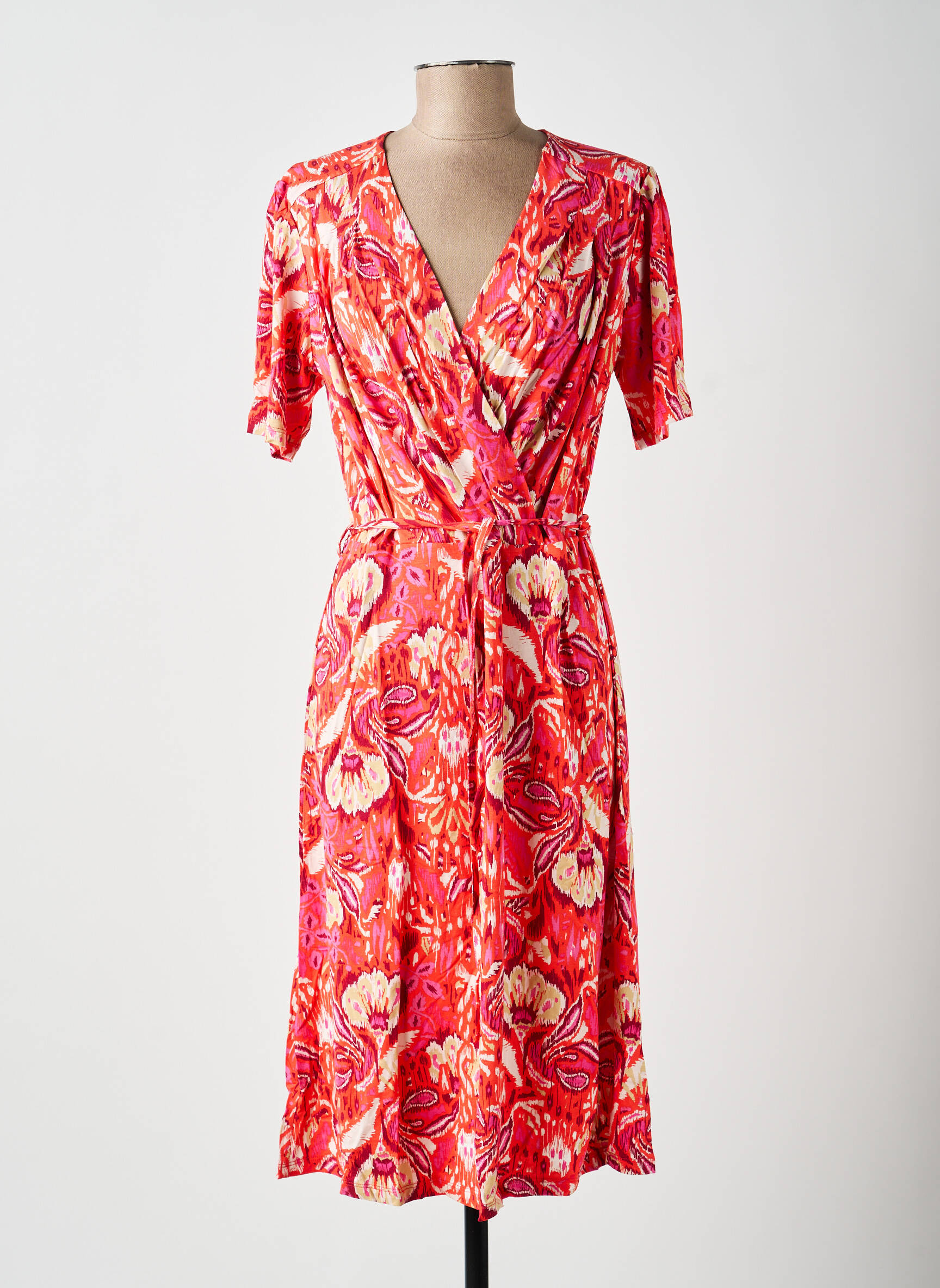 Rochie midi imprimeu floral mâneci scurte portocalie YEST femeie