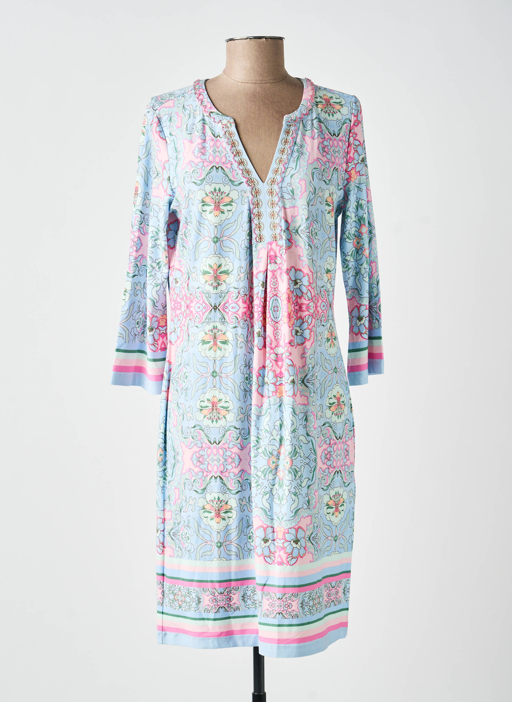 Rochie midi imprimeu floral mâneci lungi albastru ESQUALO femeie