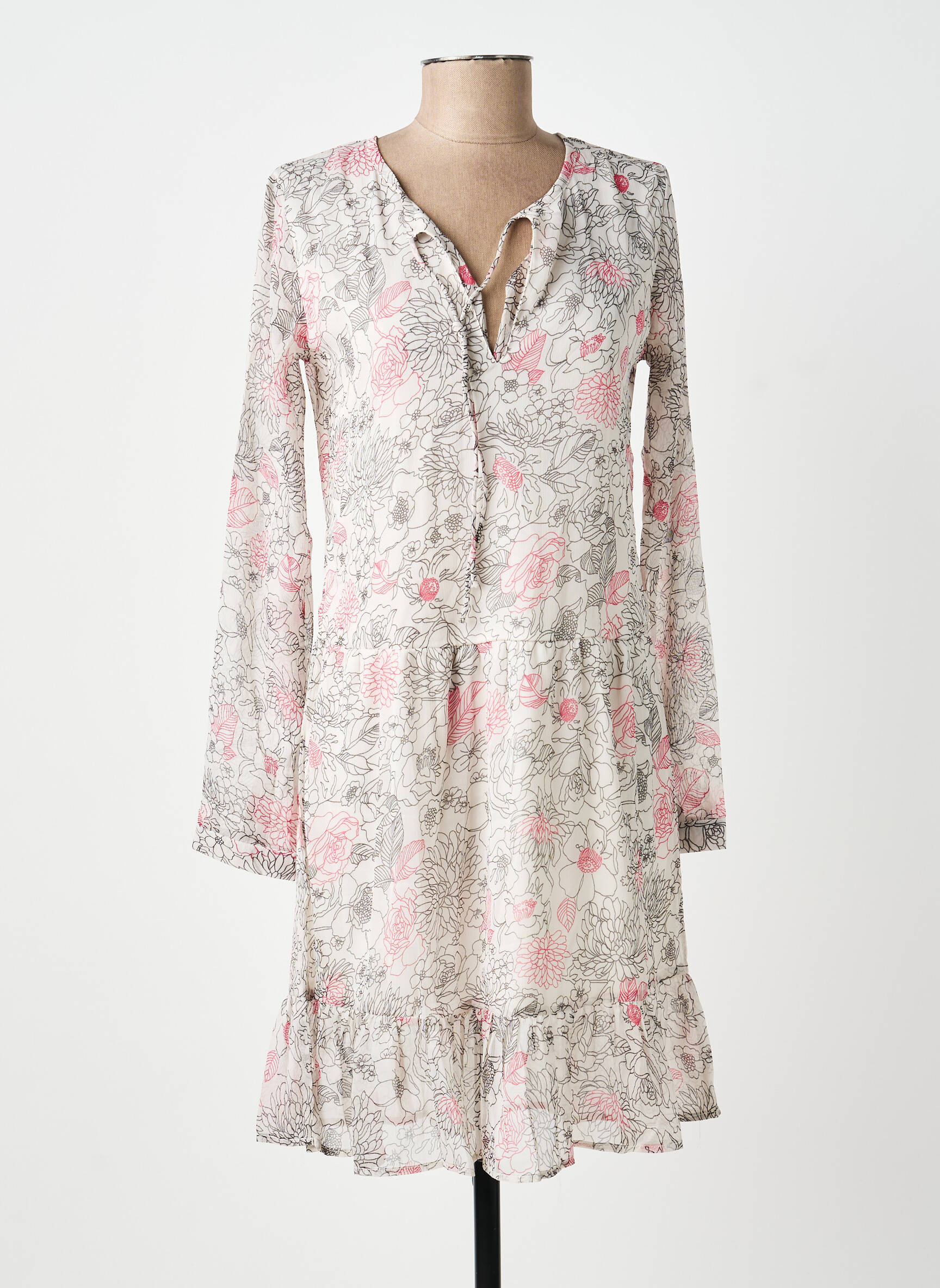 Rochie midi imprimeu floral mâneci lungi alb BELLAWAY femeie