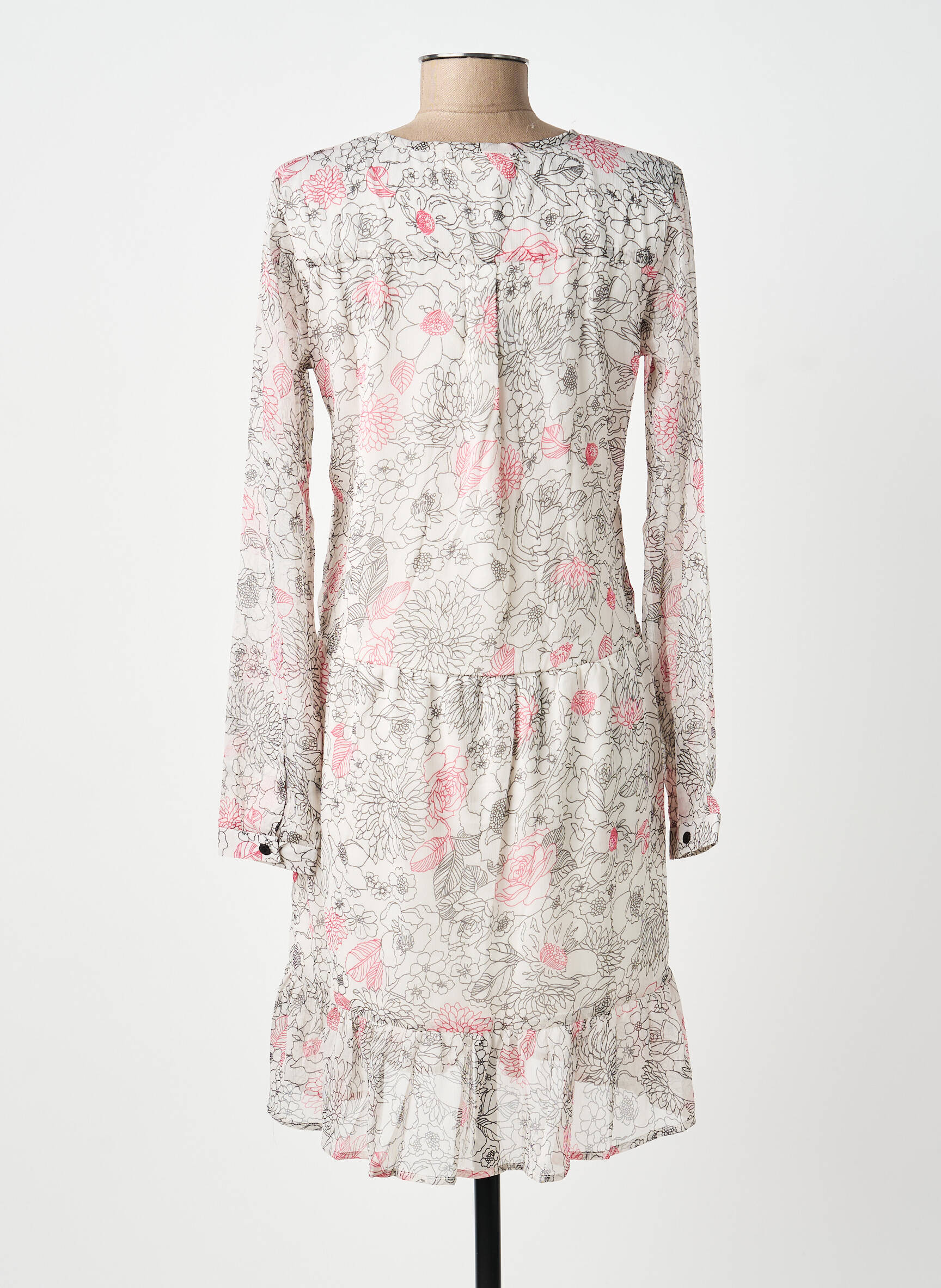 Rochie midi imprimeu floral mâneci lungi alb BELLAWAY femeie