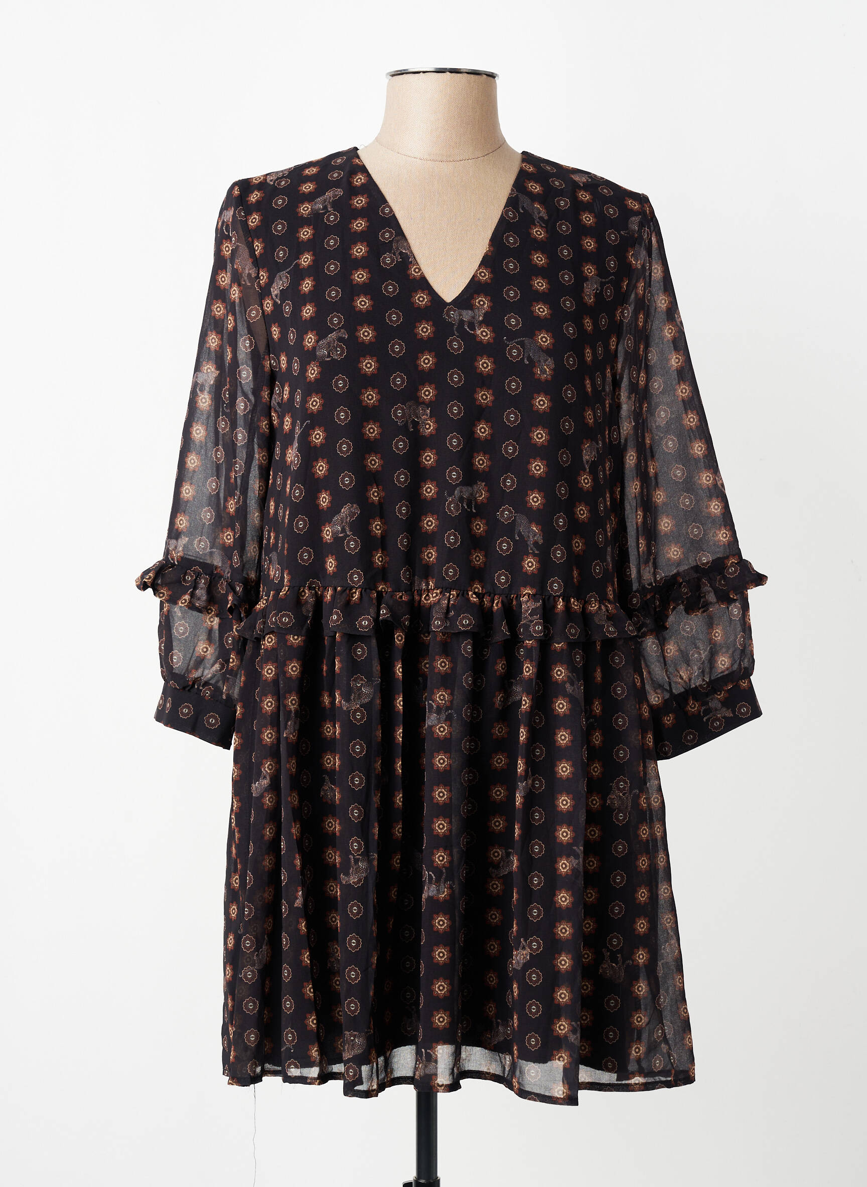 Rochie scurtă croială fluidă mâneci 3/4 negru ANGELA DAVIS femeie