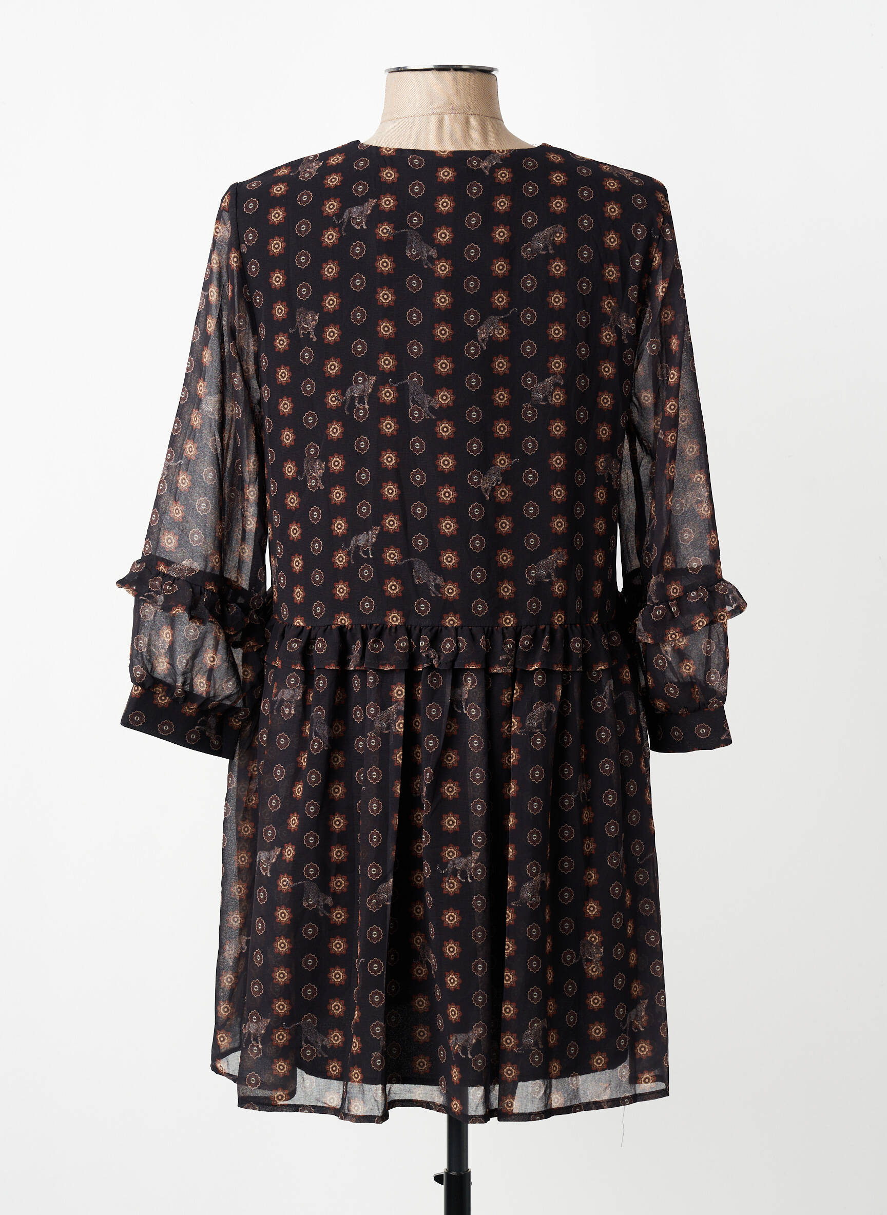 Rochie scurtă croială fluidă mâneci 3/4 negru ANGELA DAVIS femeie
