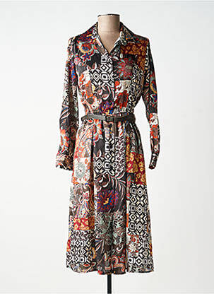 Rochie midi imprimeu floral mâneci lungi maro ANGELA DAVIS femeie