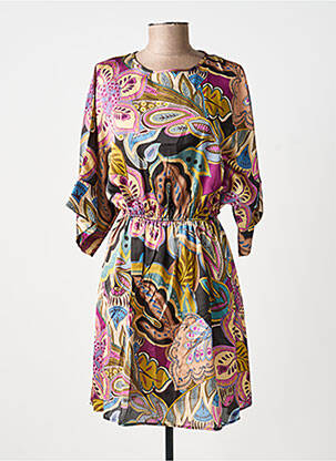 Rochie midi imprimeu floral mâneci 3/4 violet KING KONG femeie