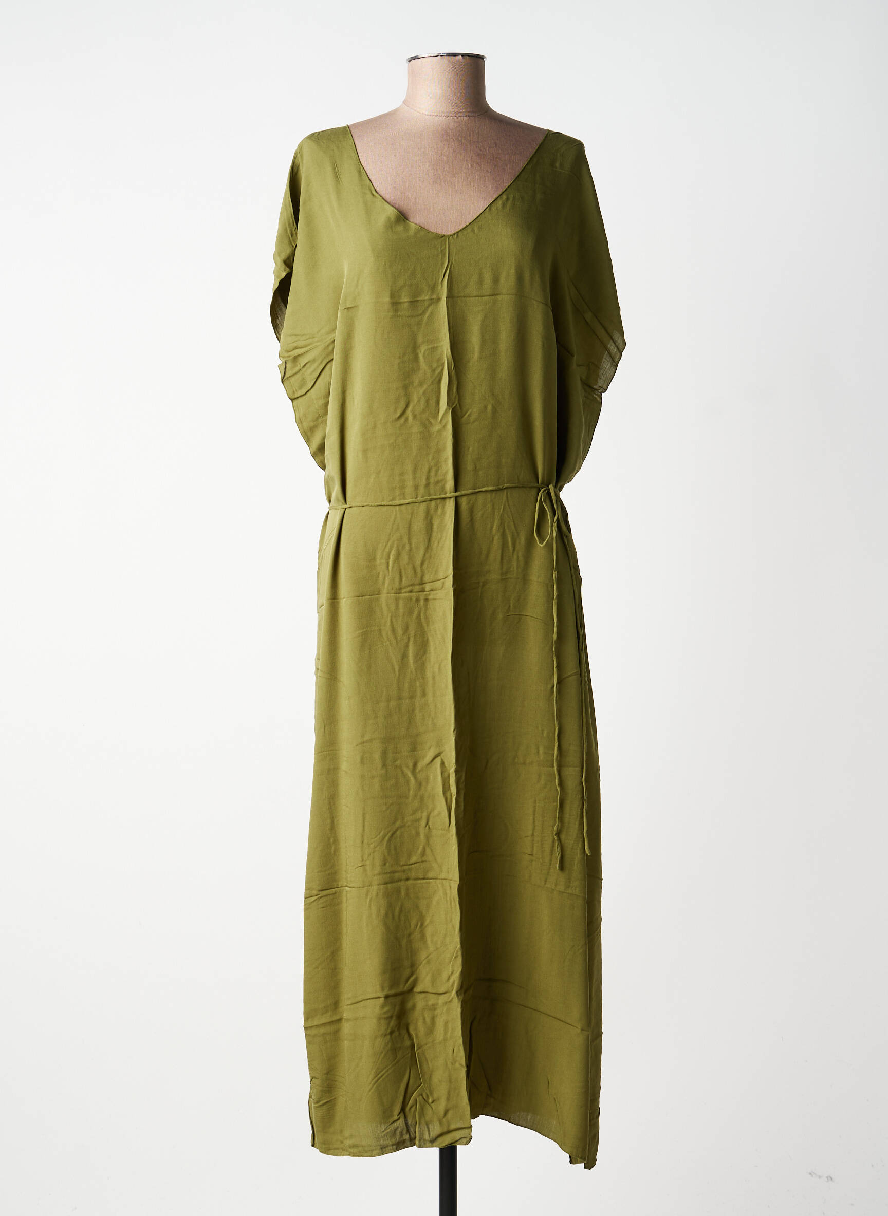 Rochie lungă țesătură poplin mâneci scurte verde CHARLIE JOE femeie