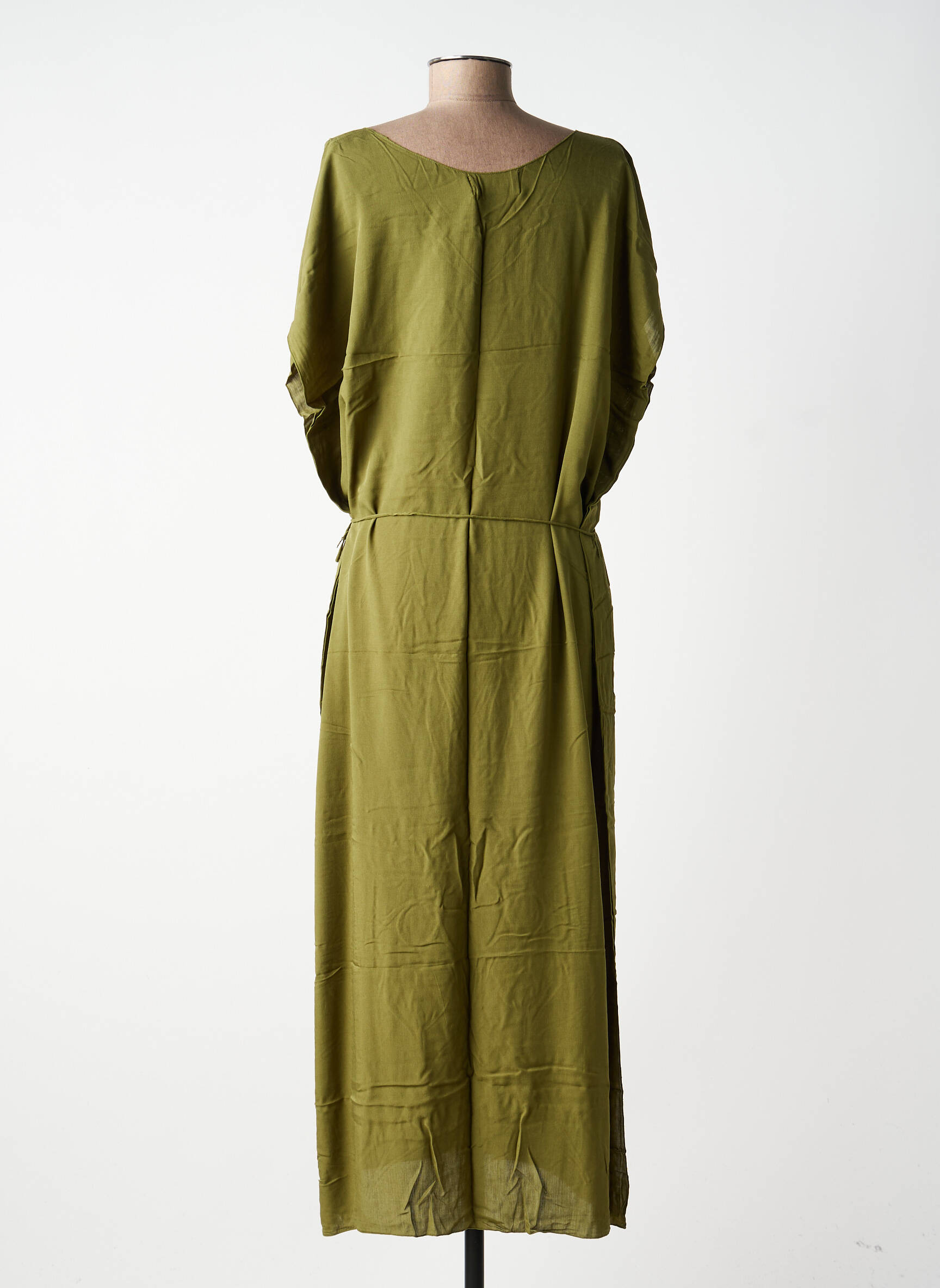 Rochie lungă țesătură poplin mâneci scurte verde CHARLIE JOE femeie