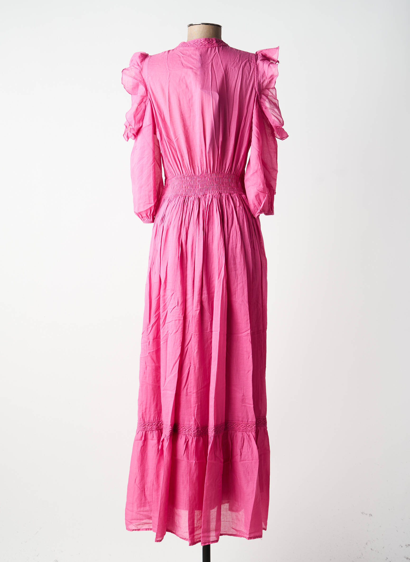 Rochie lungă țesătură poplin mâneci lungi roz KING KONG femeie