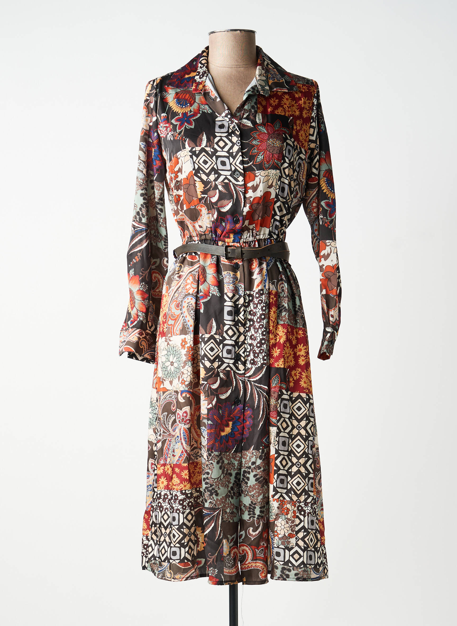 Rochie midi imprimeu floral mâneci lungi maro ANGELA DAVIS femeie