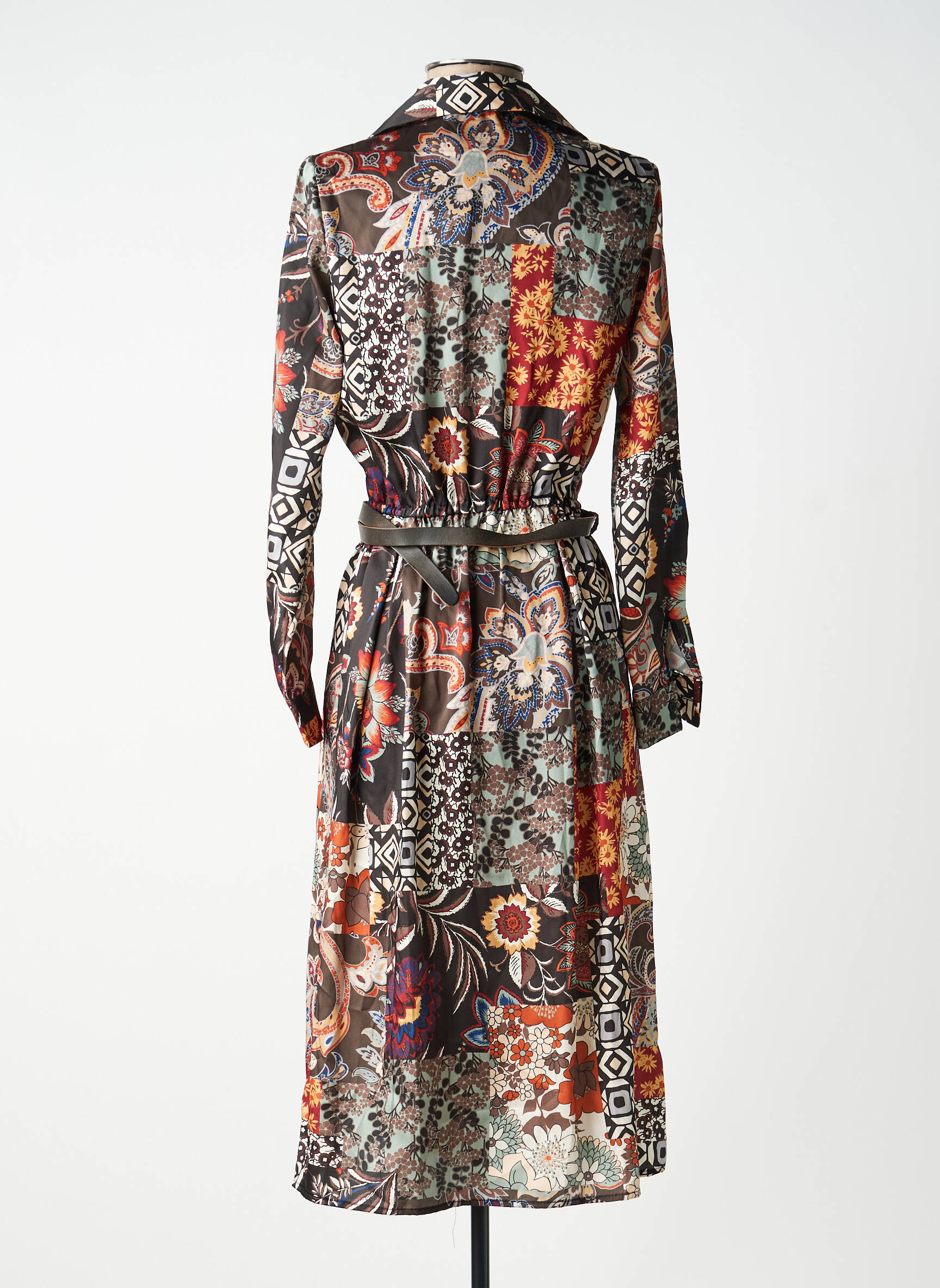 Rochie midi imprimeu floral mâneci lungi maro ANGELA DAVIS femeie