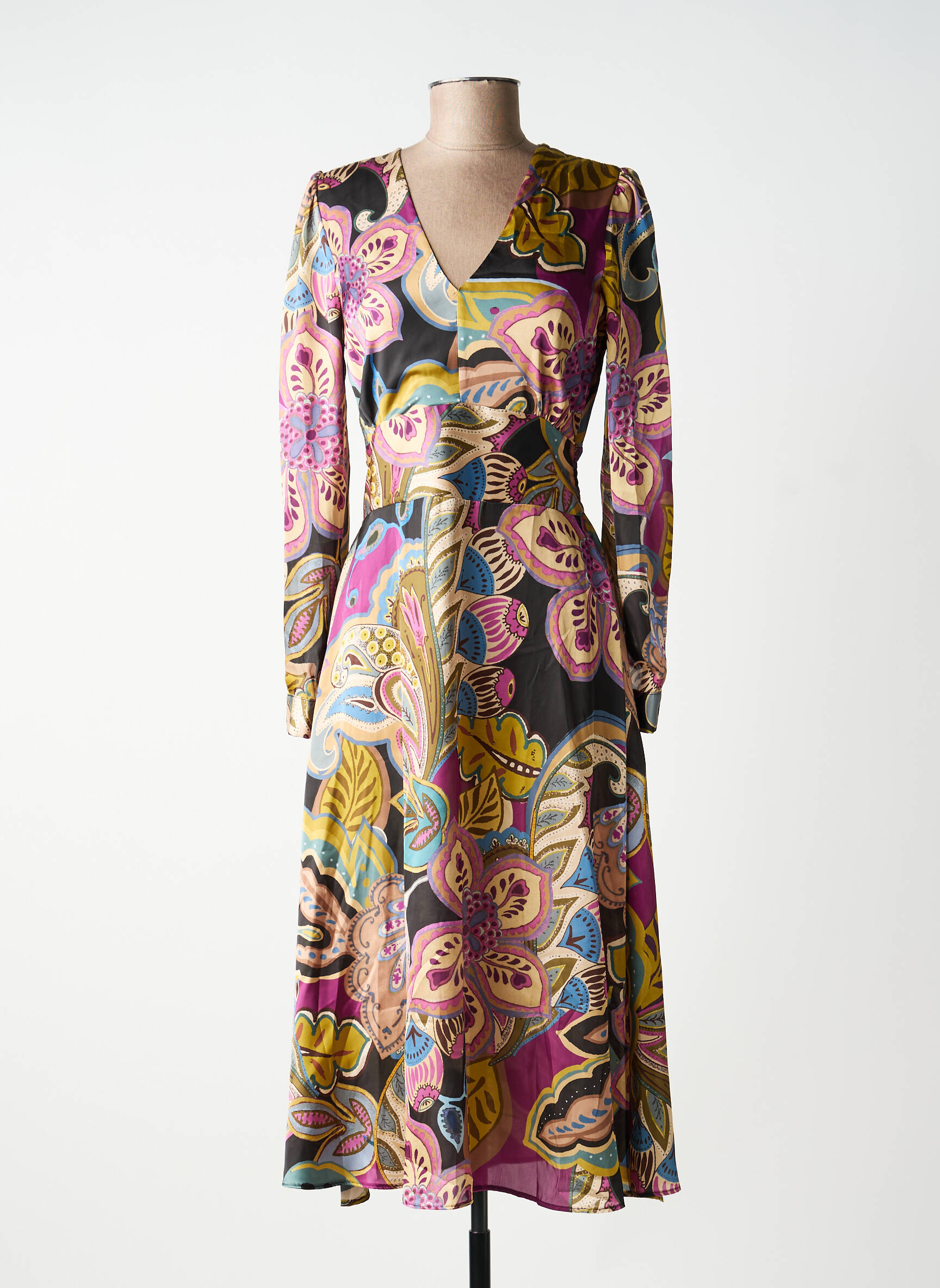 Rochie midi imprimeu floral mâneci lungi verde KING KONG femeie