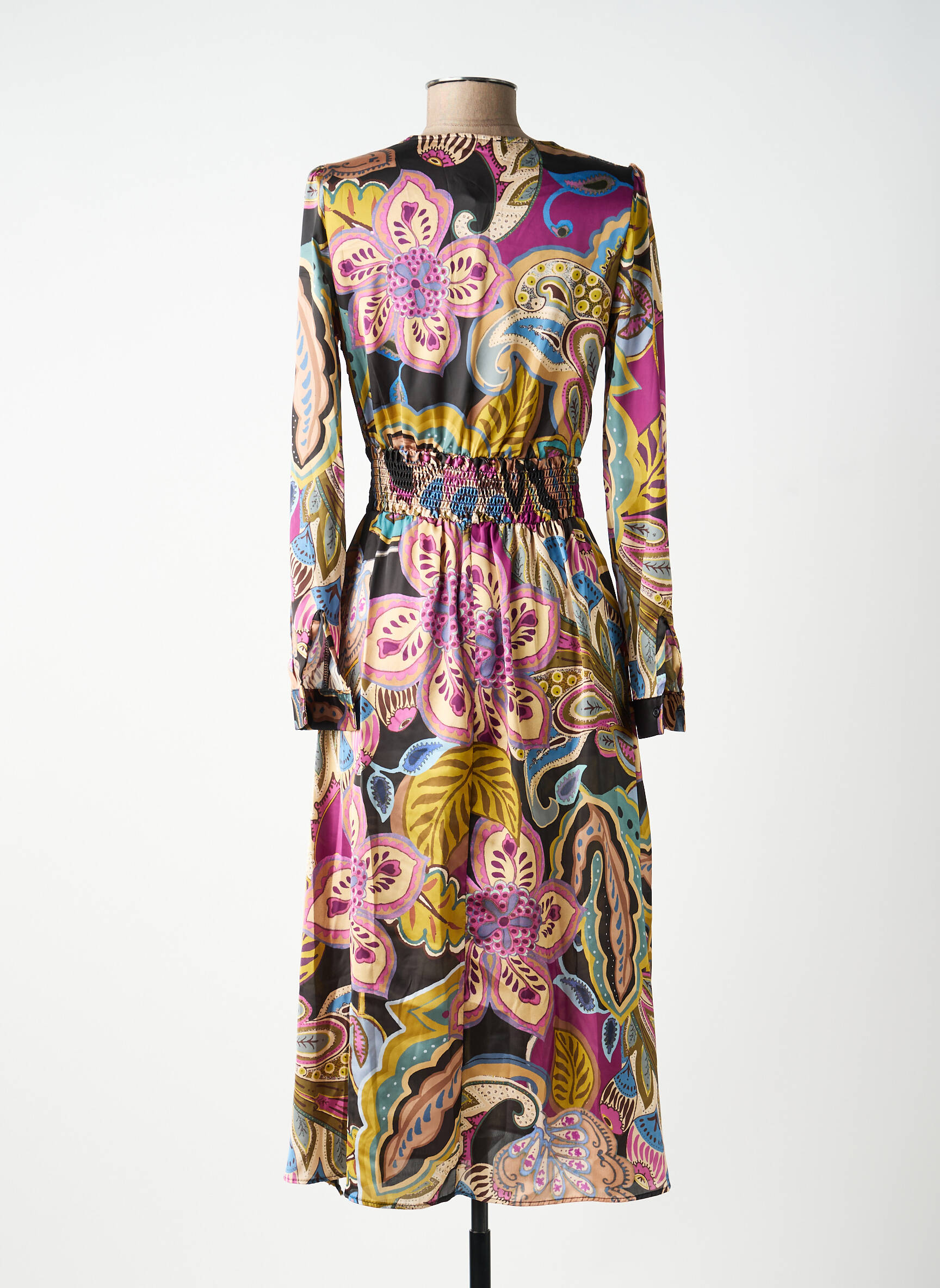 Rochie midi imprimeu floral mâneci lungi verde KING KONG femeie