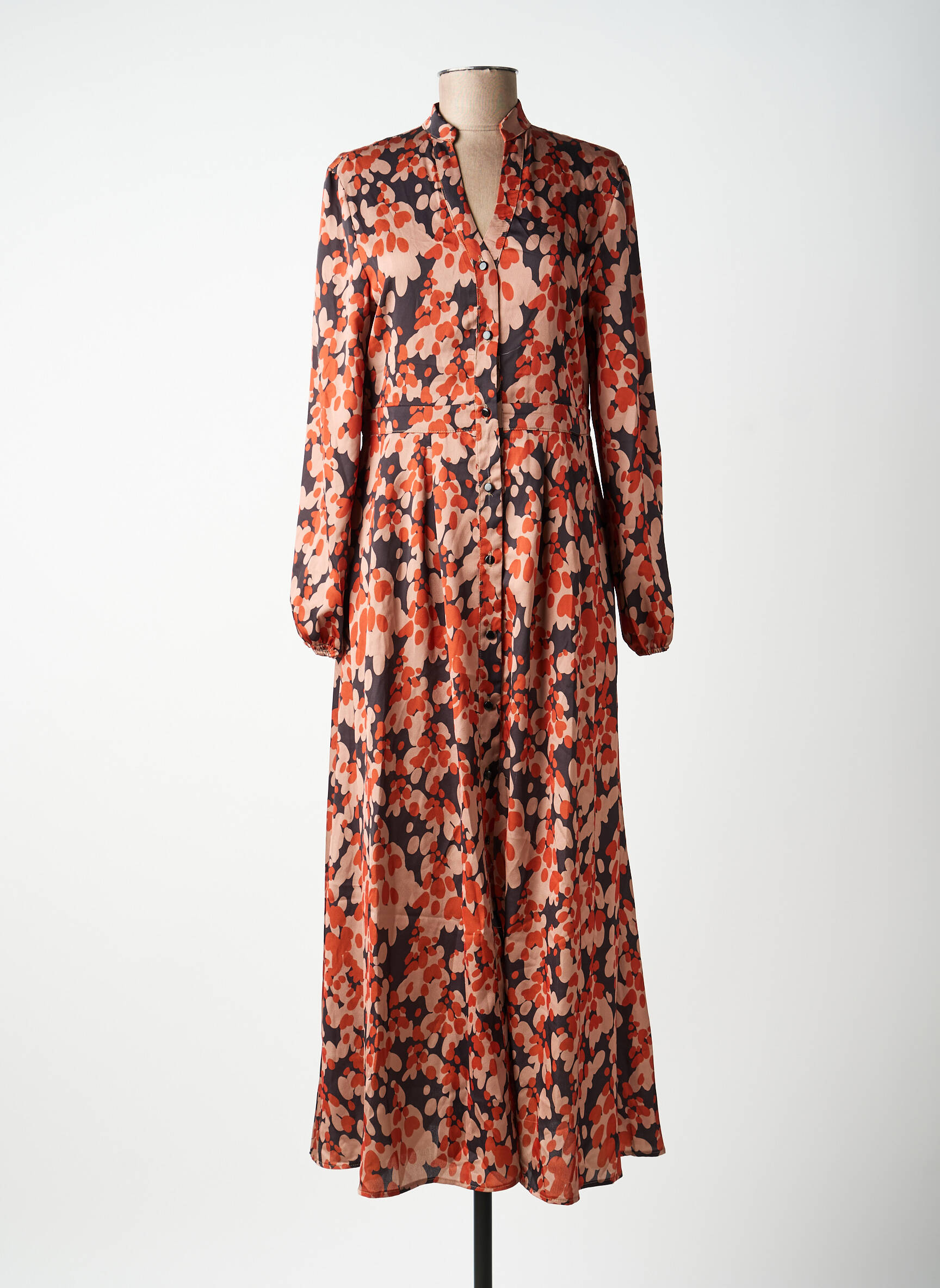 Rochie lungă mâneci lungi mâneci lungi portocalie MARYLEY femeie