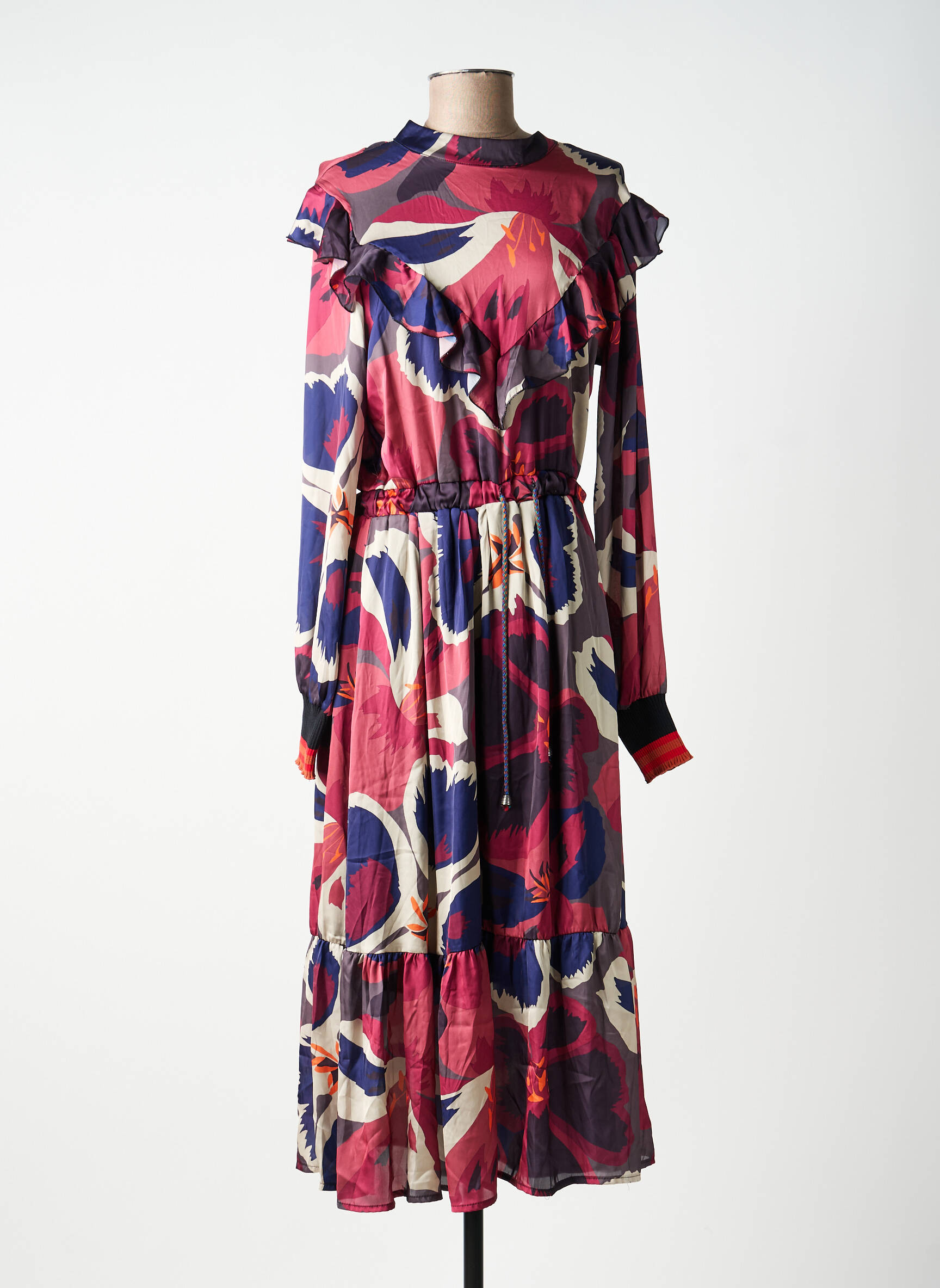 Rochie midi imprimeu fantezie mâneci lungi roz MARYLEY femeie