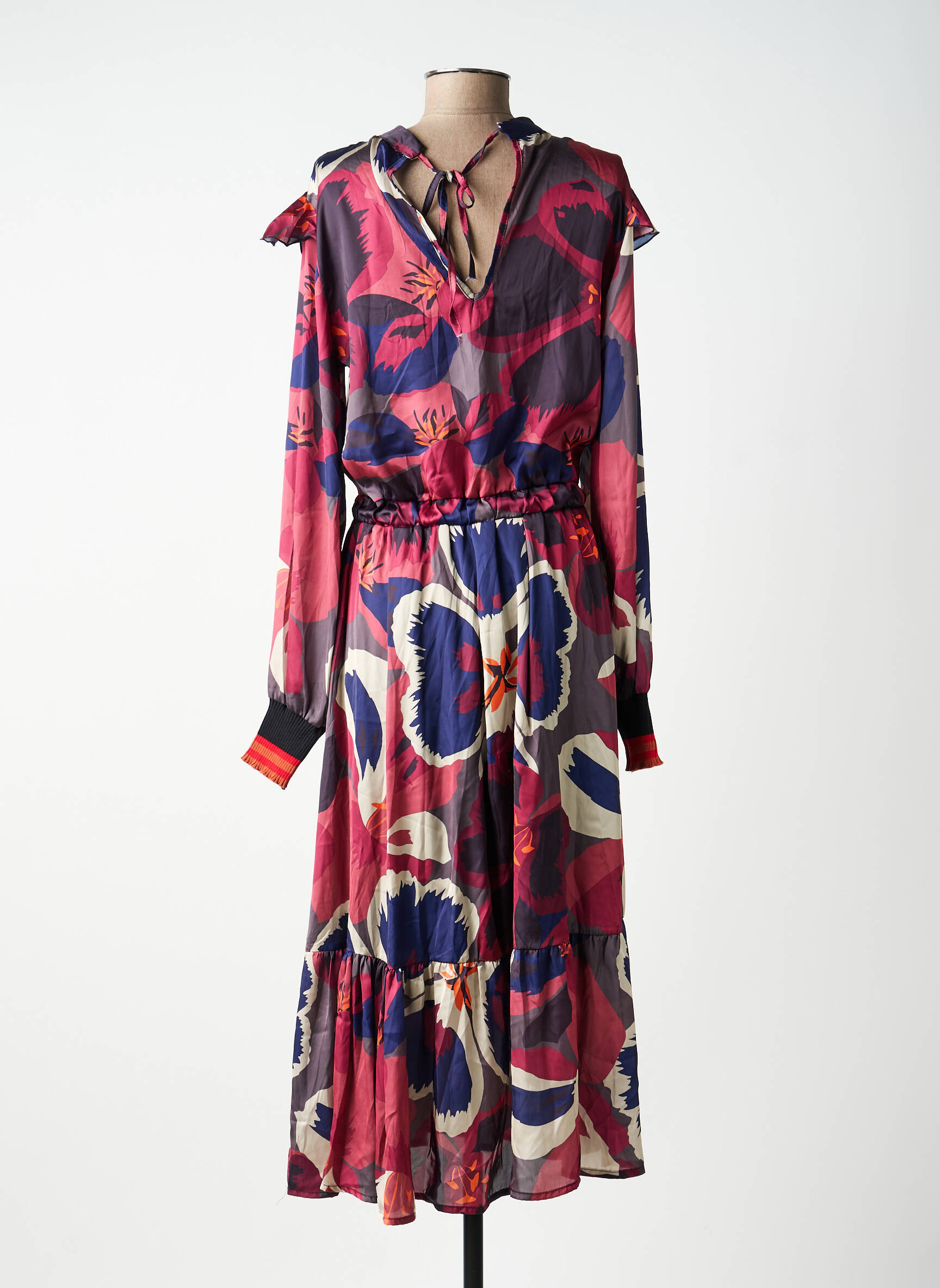 Rochie midi imprimeu fantezie mâneci lungi roz MARYLEY femeie