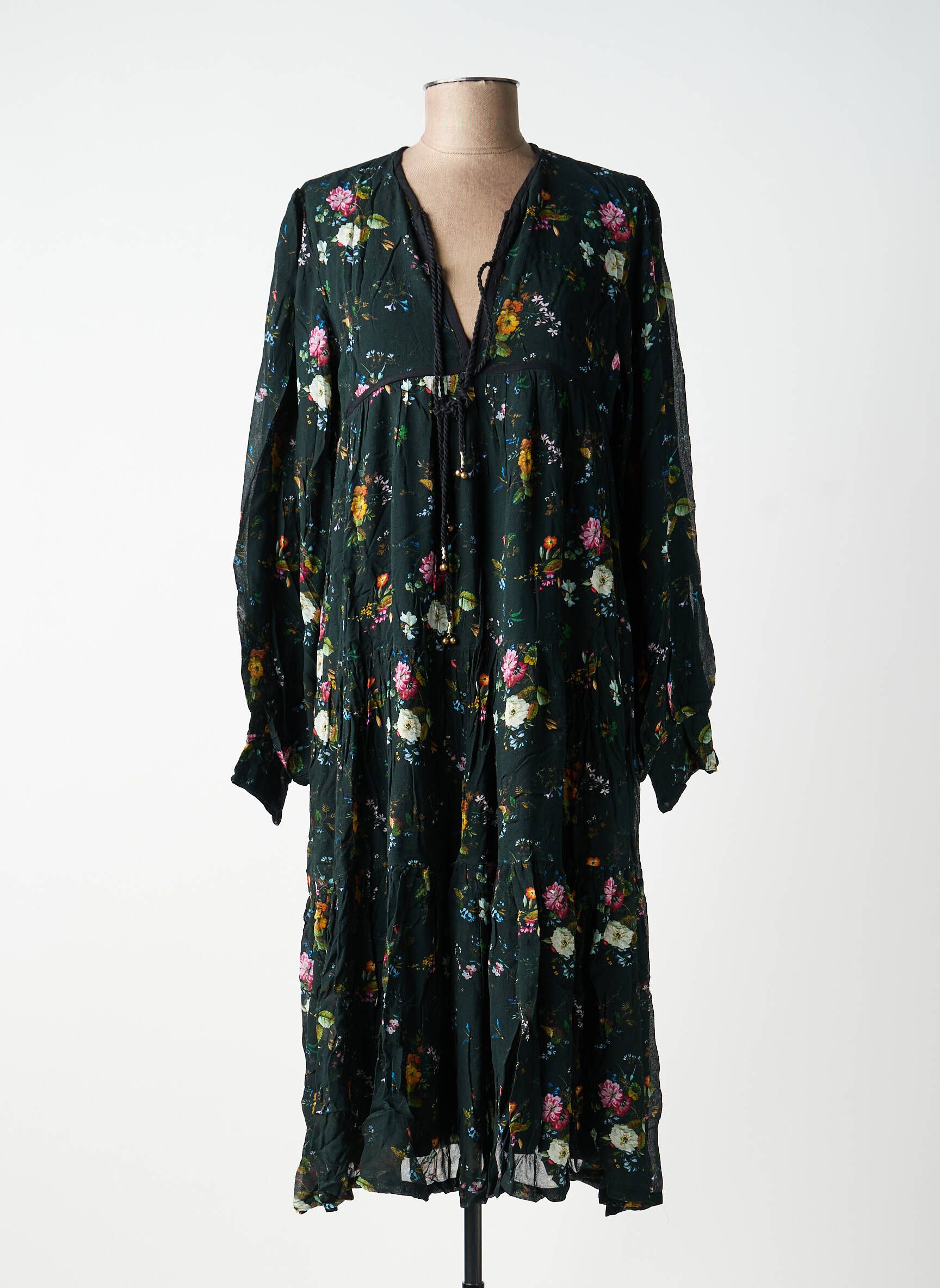 Rochie midi imprimeu floral mâneci lungi negru CHARLIE JOE femeie