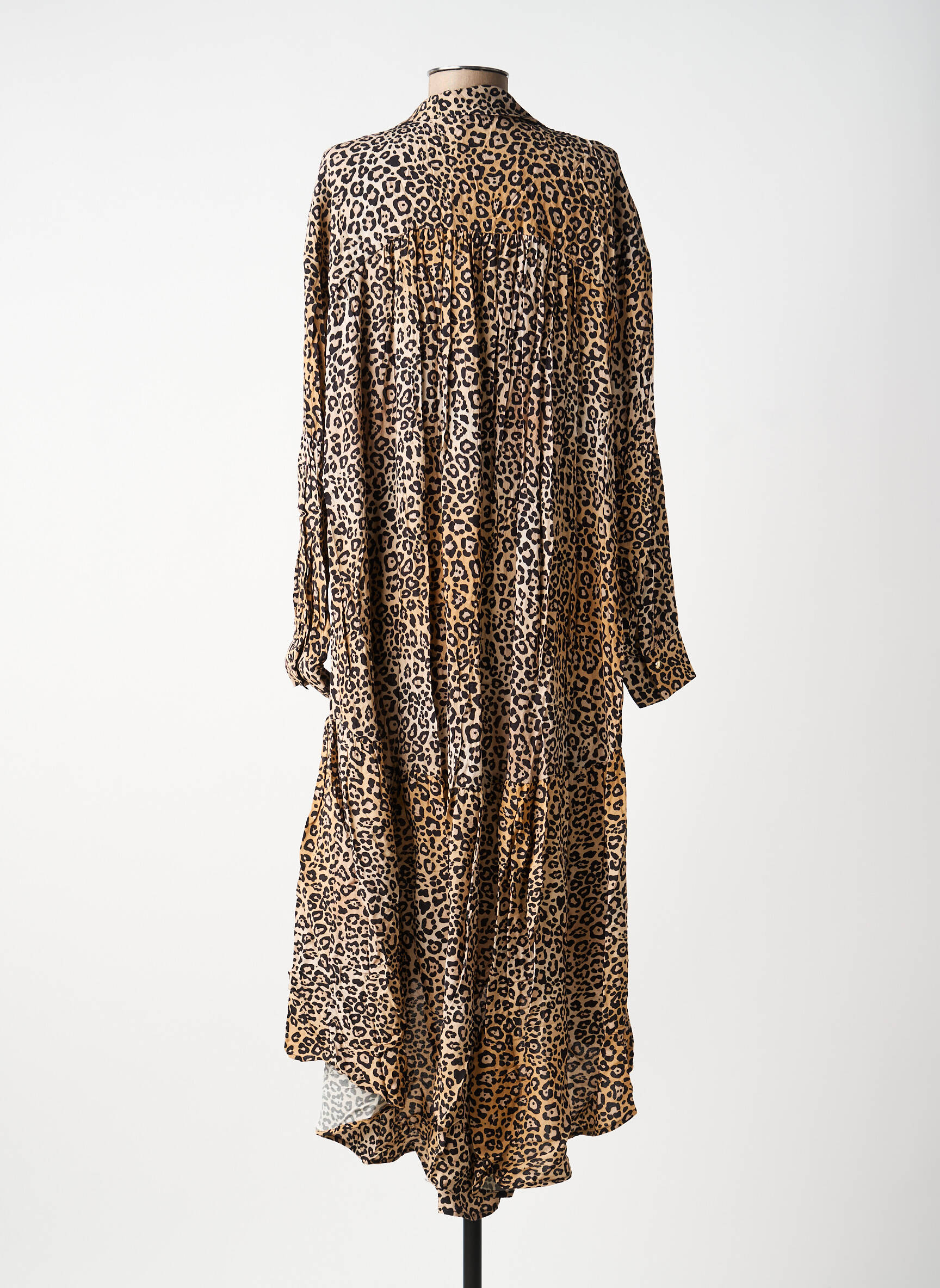 Rochie midi țesătură crep mâneci lungi bej MARYLEY femeie
