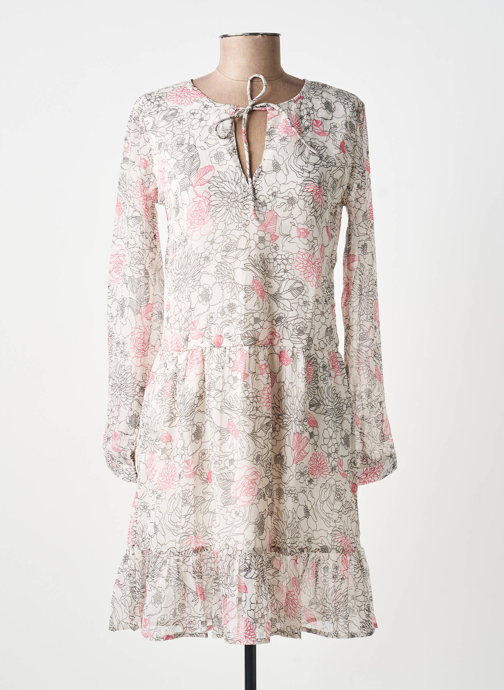 Rochie scurtă imprimeu floral mâneci lungi bej BELLAWAY femeie