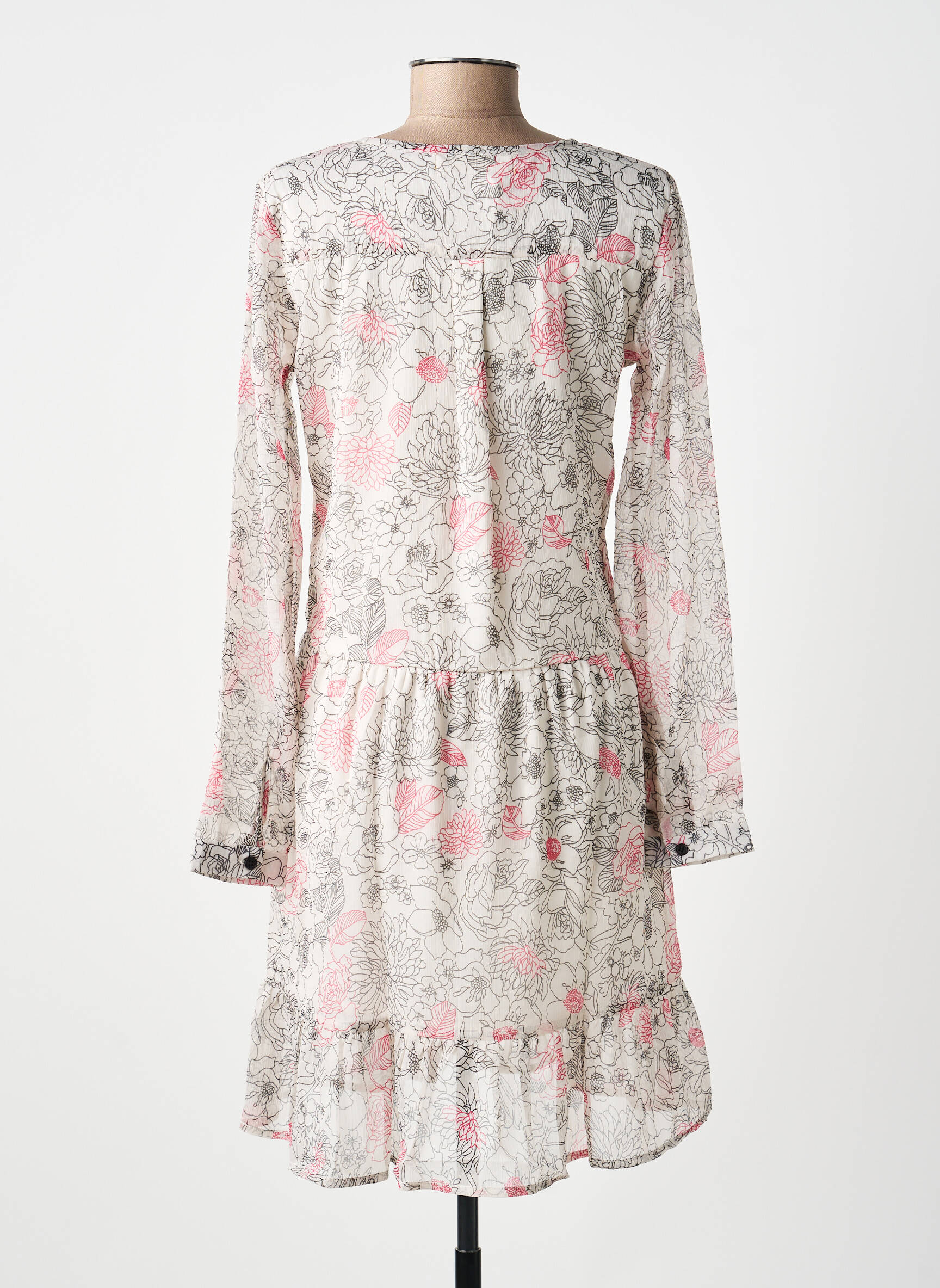 Rochie scurtă imprimeu floral mâneci lungi bej BELLAWAY femeie