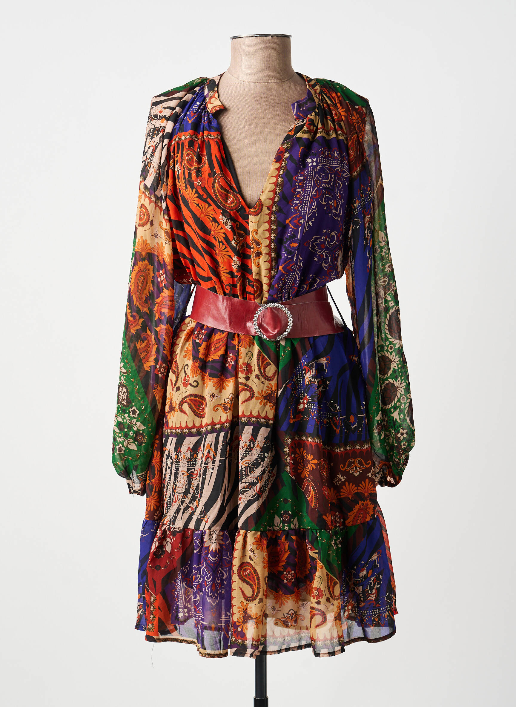 Rochie midi croială fluidă mâneci lungi maro MARYLEY femeie
