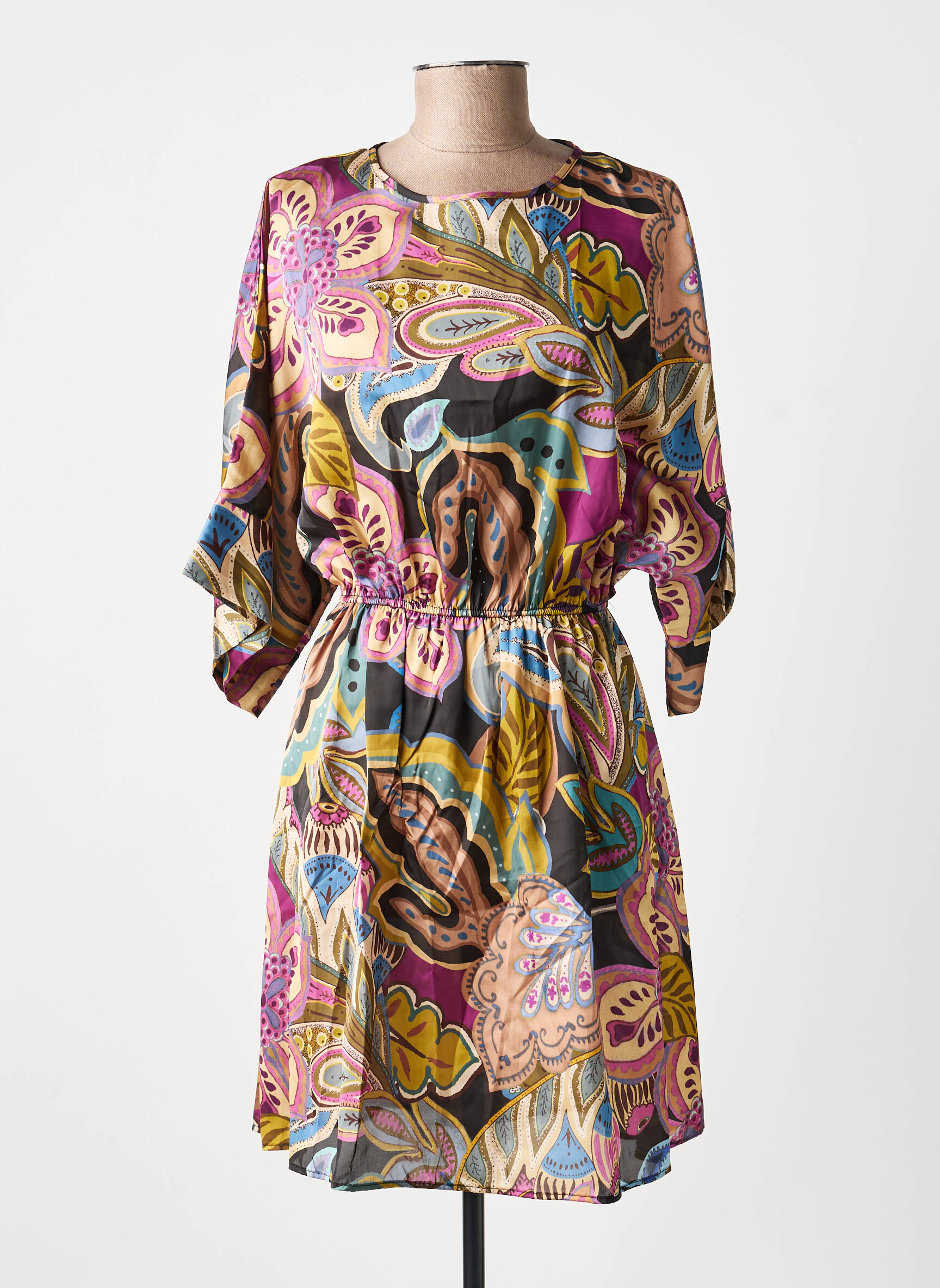 Rochie midi imprimeu floral mâneci 3/4 violet KING KONG femeie