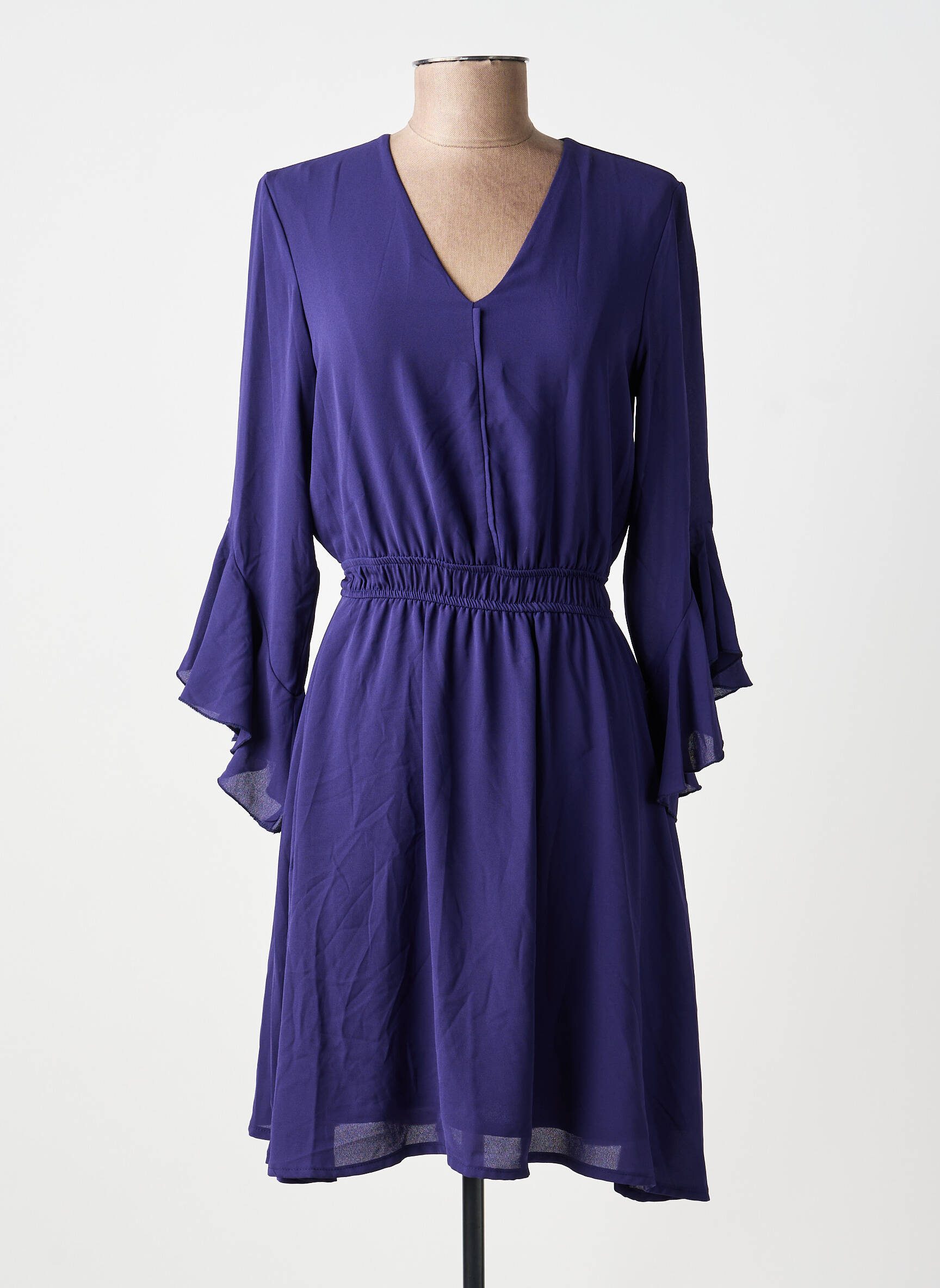 Rochie midi țesătură crep mâneci lungi violet ANGELA DAVIS femeie