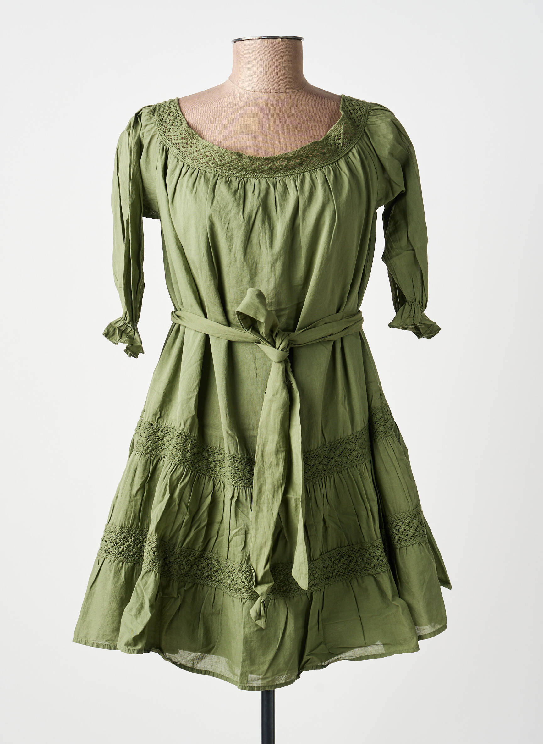 Rochie scurtă mâneci 3/4 mâneci 3/4 verde KING KONG femeie