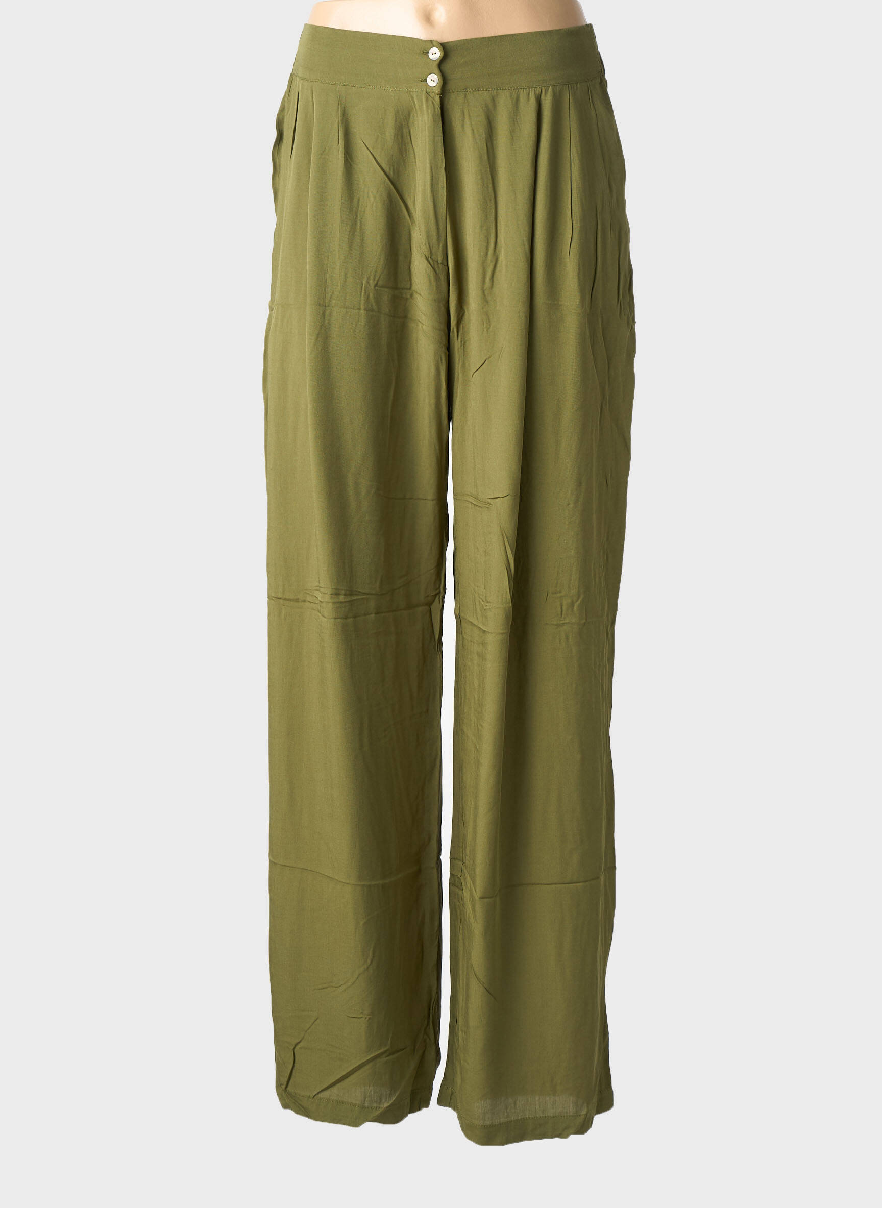 Pantalon drept țesătură poplin mărime normală verde CHARLIE JOE femeie