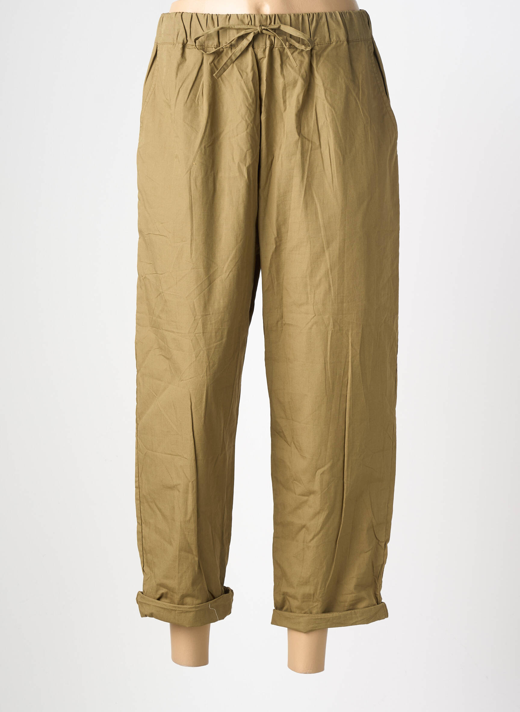 Pantalon drept țesătură poplin mărime normală verde CHARLIE JOE femeie