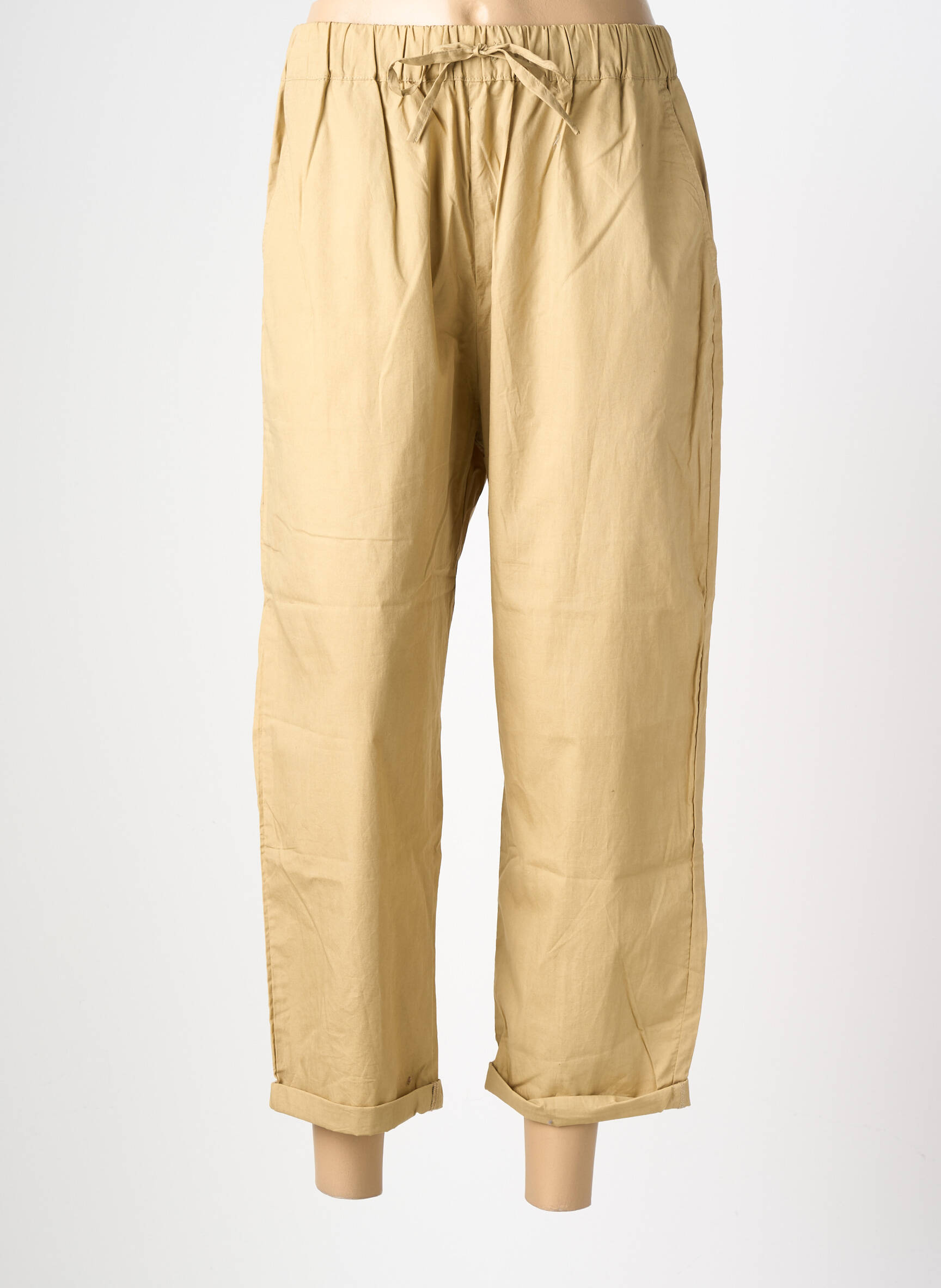 Pantalon drept țesătură poplin mărime normală bej CHARLIE JOE femeie