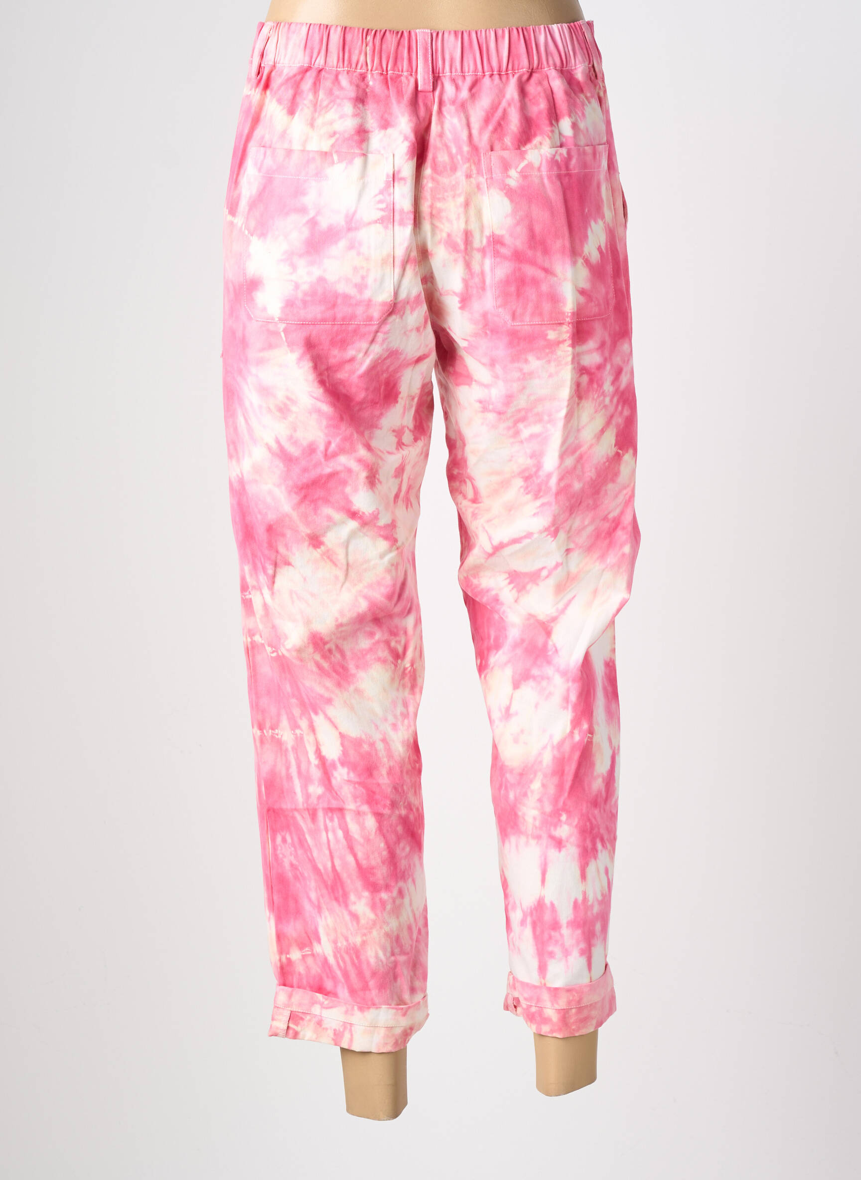 Pantalon drept țesătură poplin talie înaltă roz CHARLIE JOE femeie