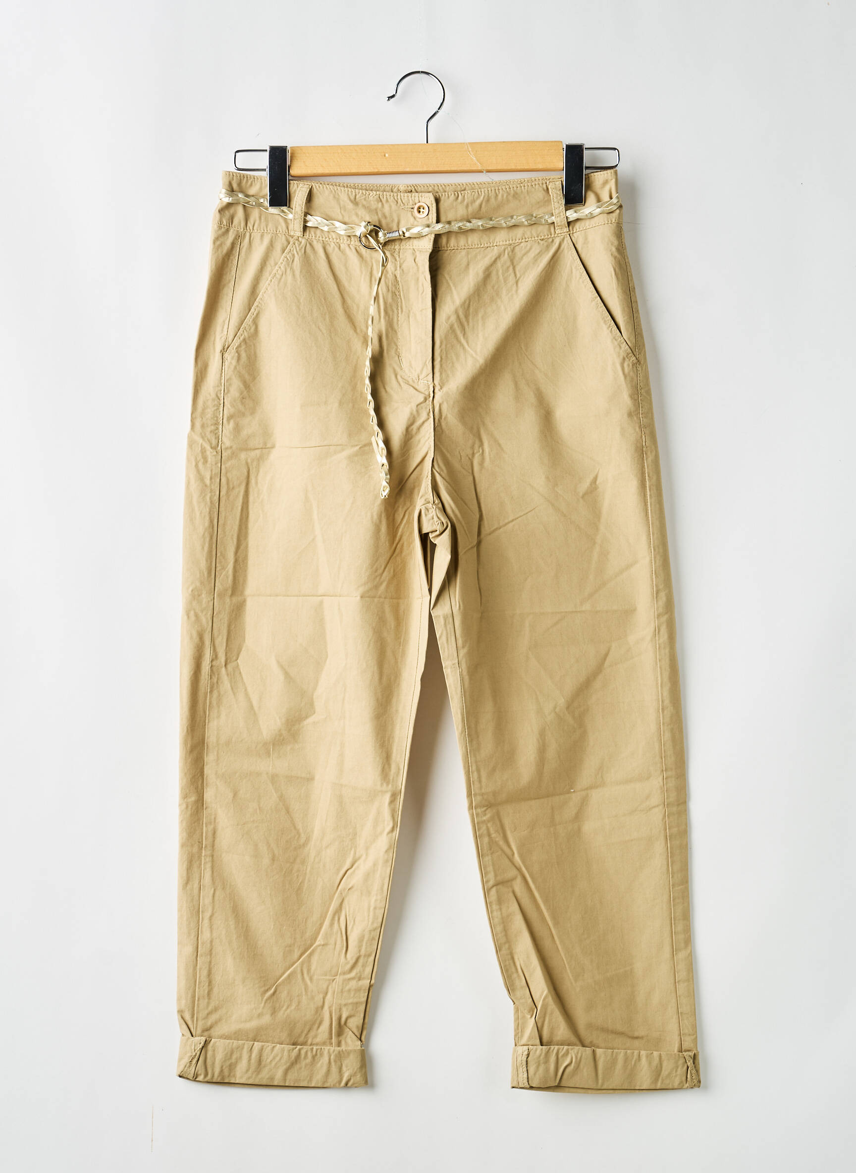 Pantalon chino închidere cu fermoar sub clapetă cu nasturi mărime normală maro SOUVENIR femeie