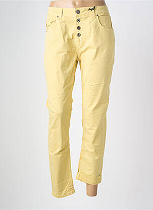 Pantalon drept talie elastică mărime normală galben ALMANEGRA femeie