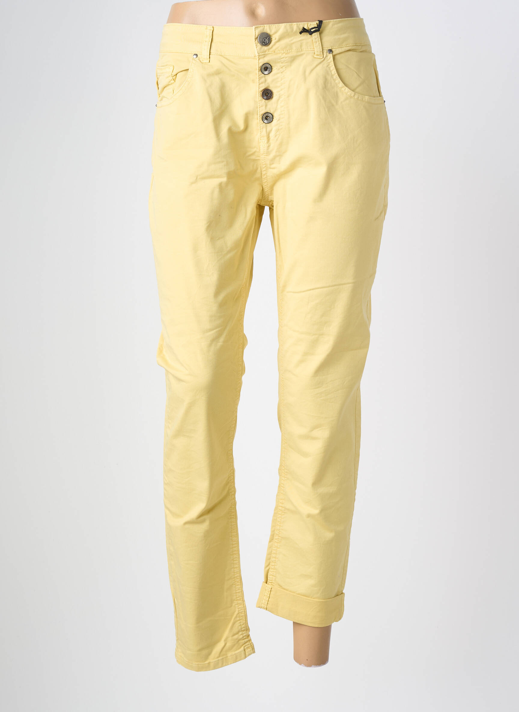 Pantalon drept talie elastică mărime normală galben ALMANEGRA femeie