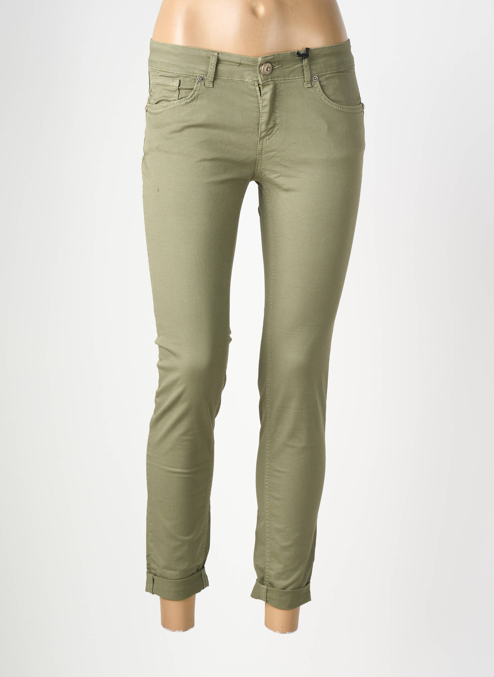 Pantalon slim elasticitate mărime normală verde ALMANEGRA femeie