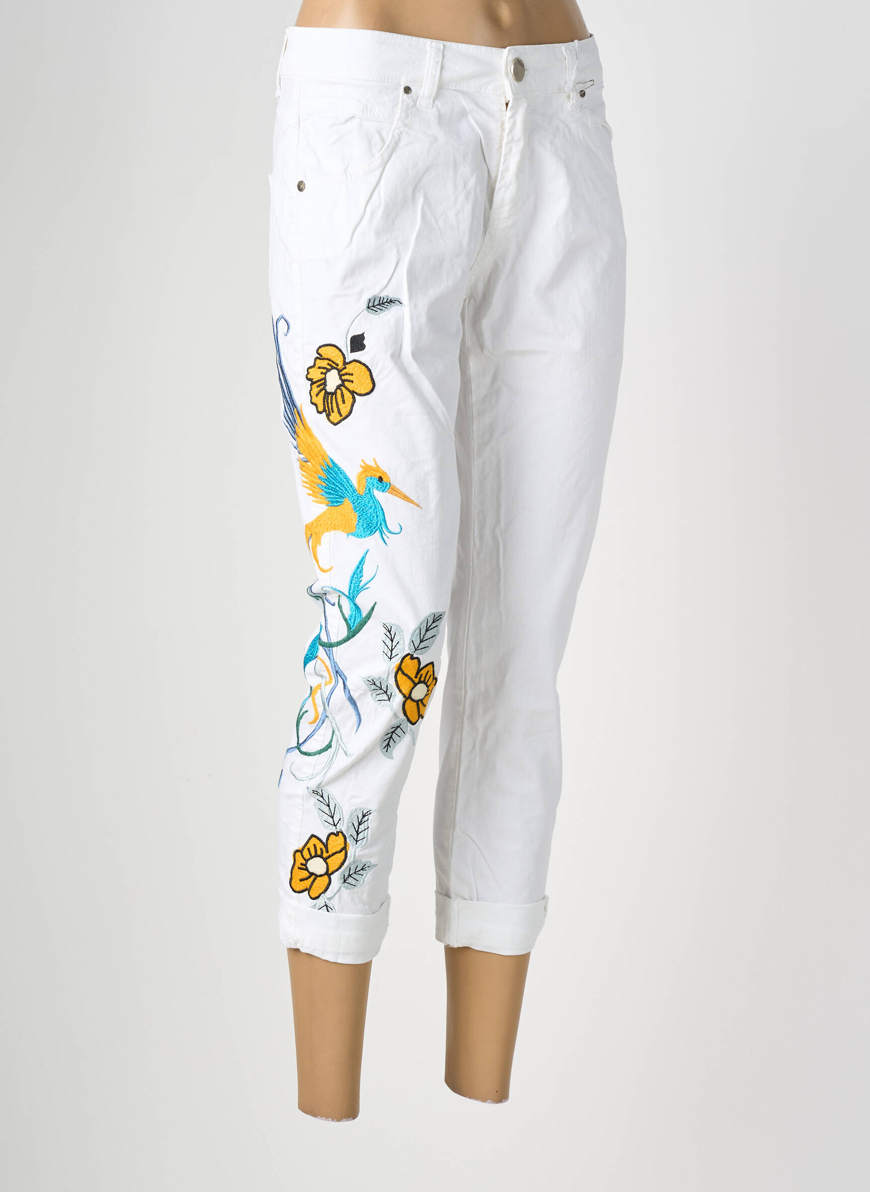Pantalon 7/8 elasticitate mărime normală alb BELLAWAY femeie