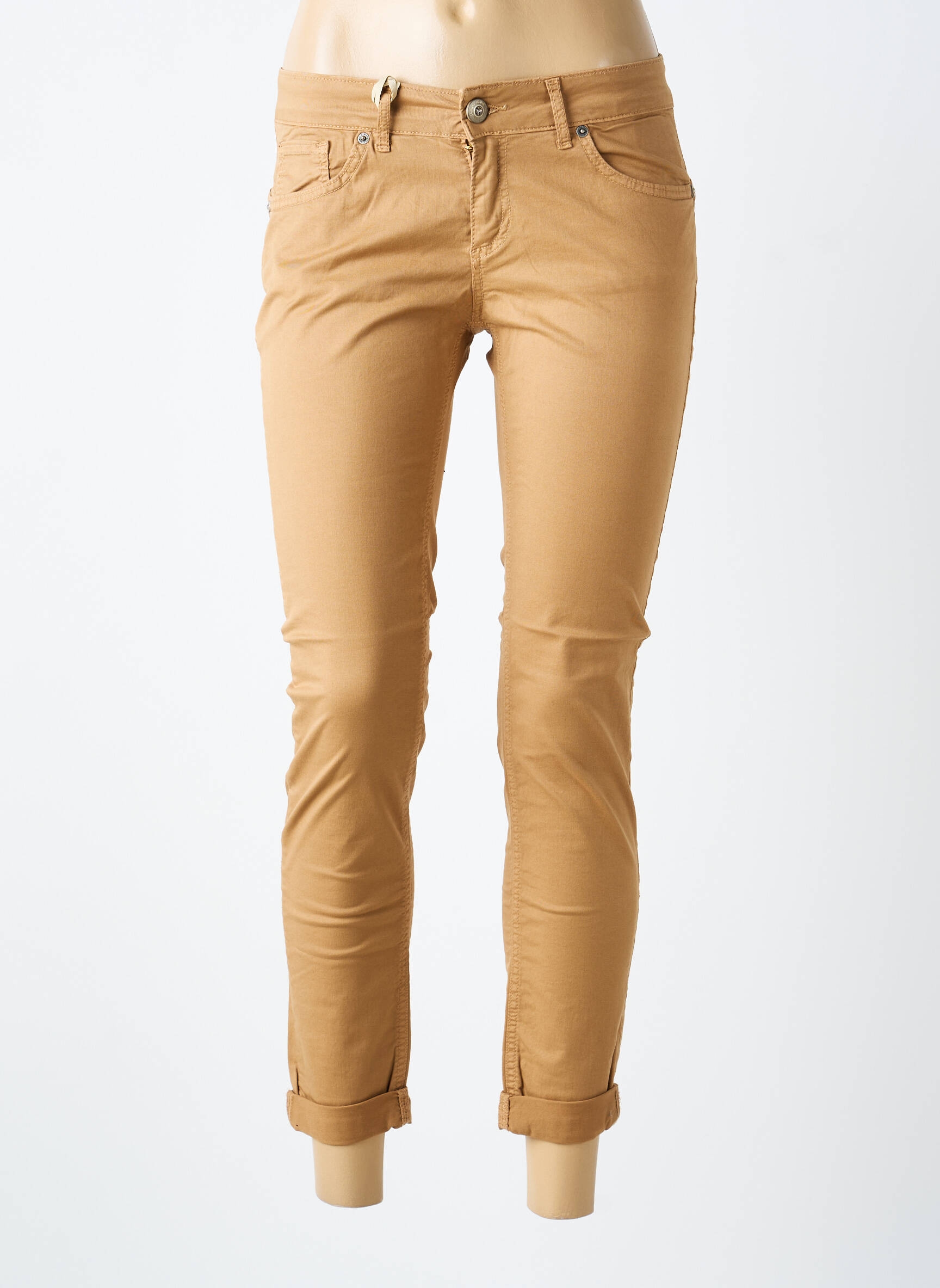 Pantalon slim elasticitate mărime normală maro ALMANEGRA femeie