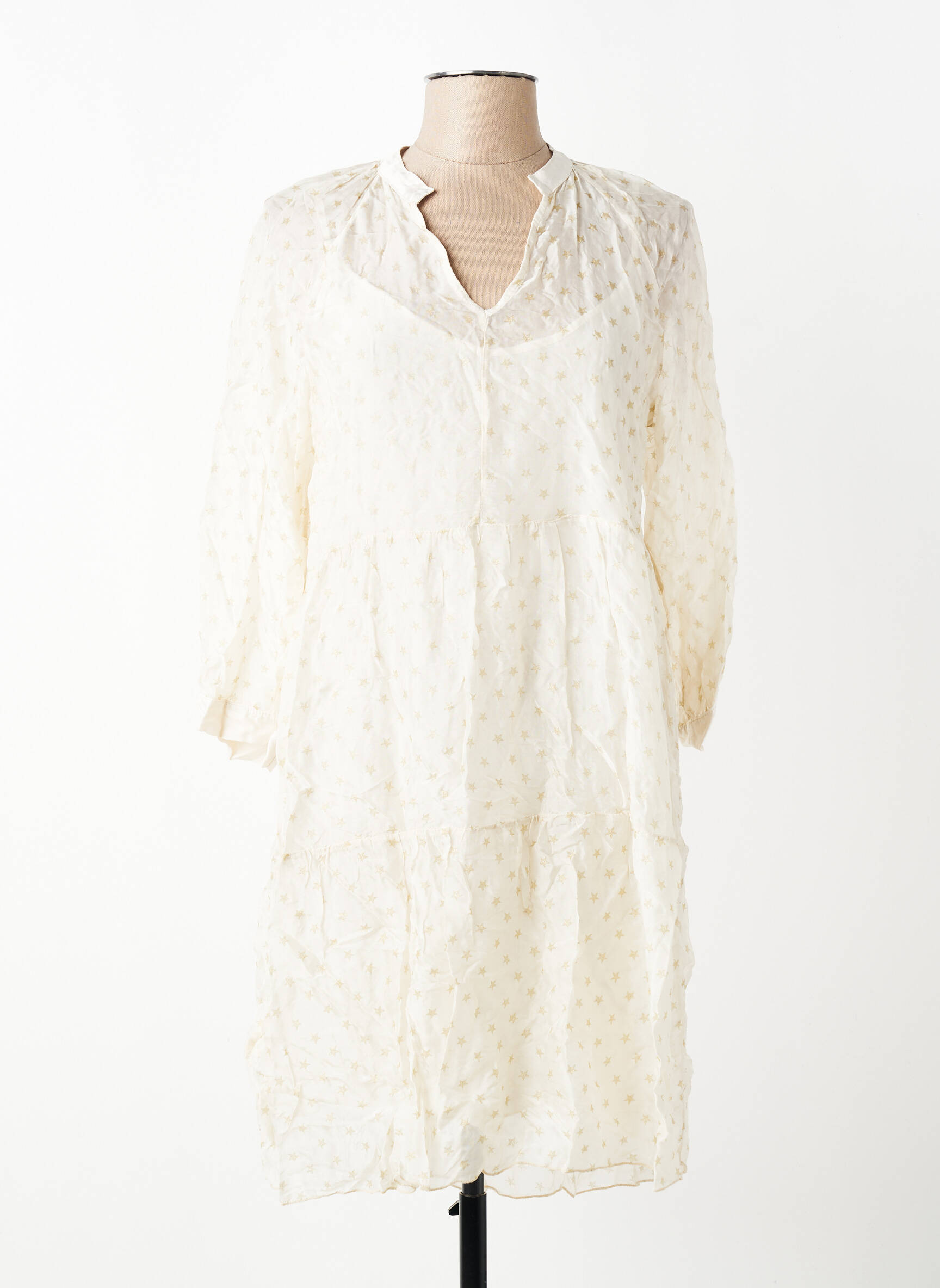 Rochie midi croială fluidă mâneci lungi bej ANGELA DAVIS femeie