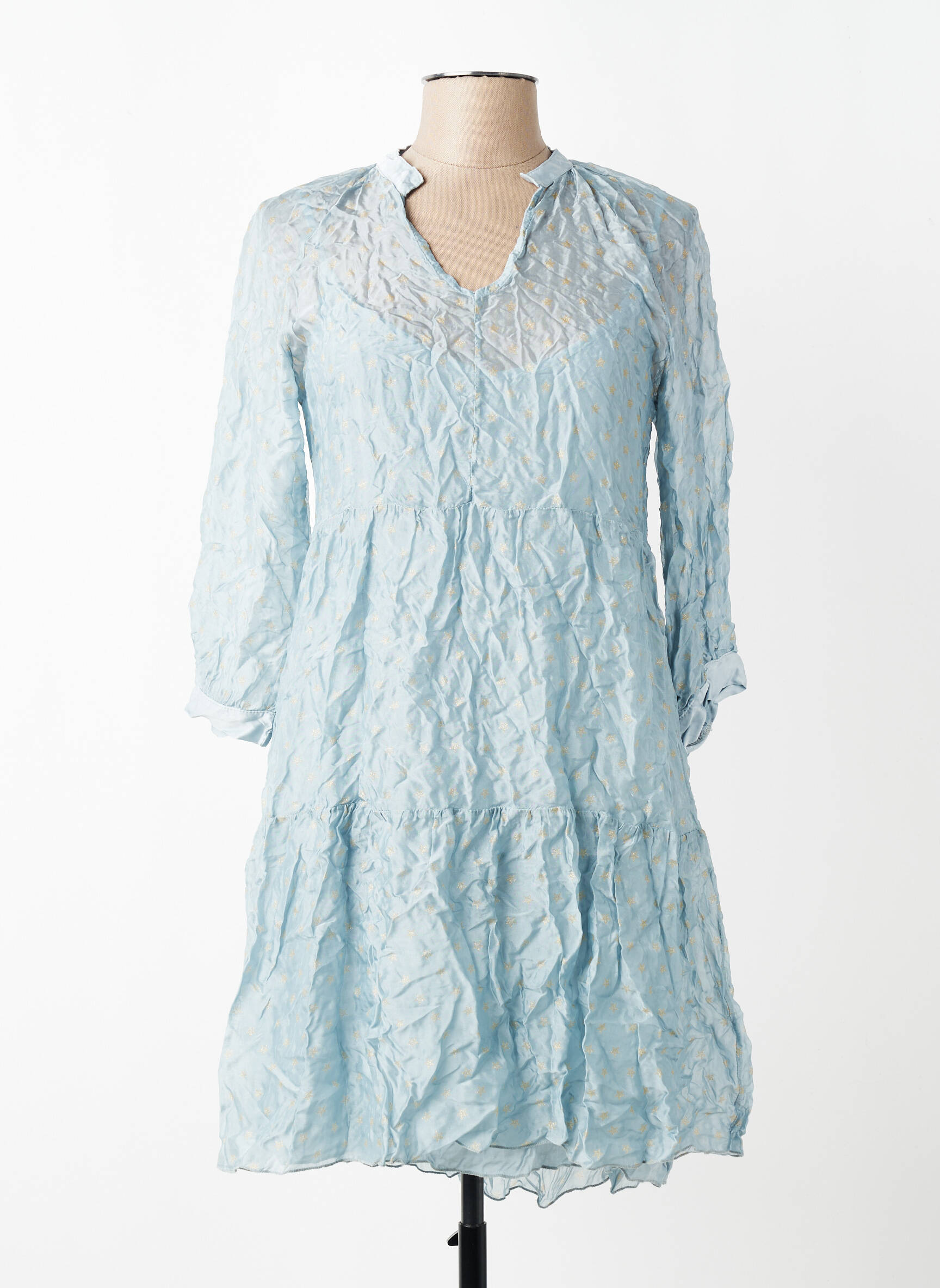 Rochie midi croială fluidă mâneci lungi albastru ANGELA DAVIS femeie
