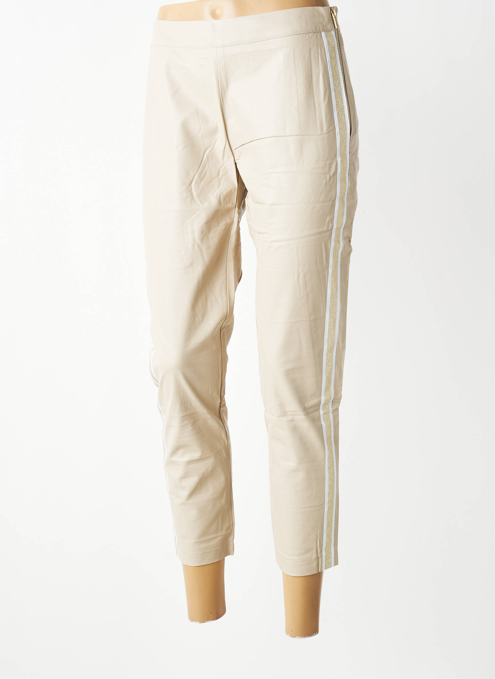 Pantalon 7/8 talie cu cleme mărime normală bej MARYLEY femeie