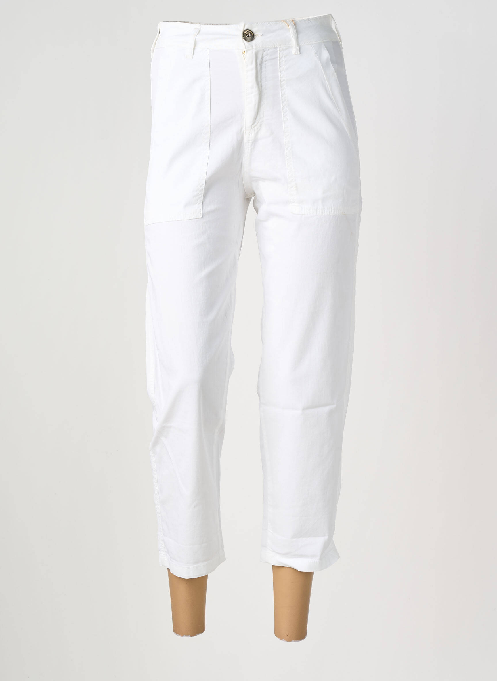 Pantalon 7/8 talie înaltă talie înaltă alb ALMANEGRA femeie