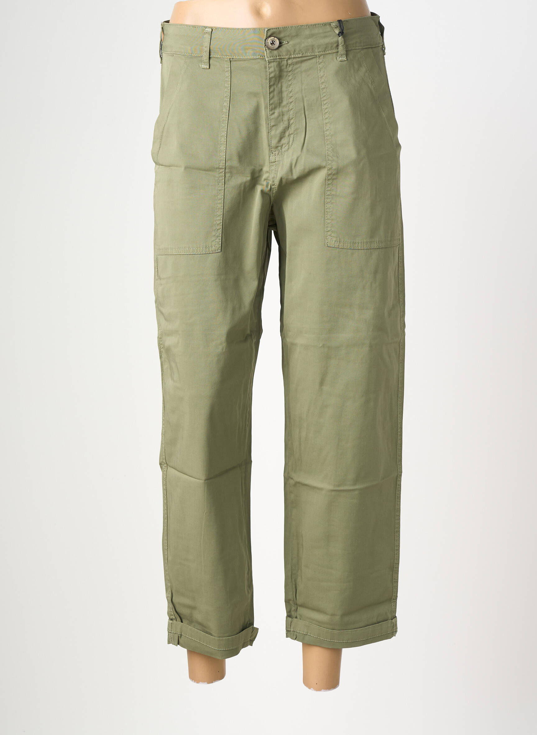 Pantalon drept elasticitate talie înaltă verde ALMANEGRA femeie