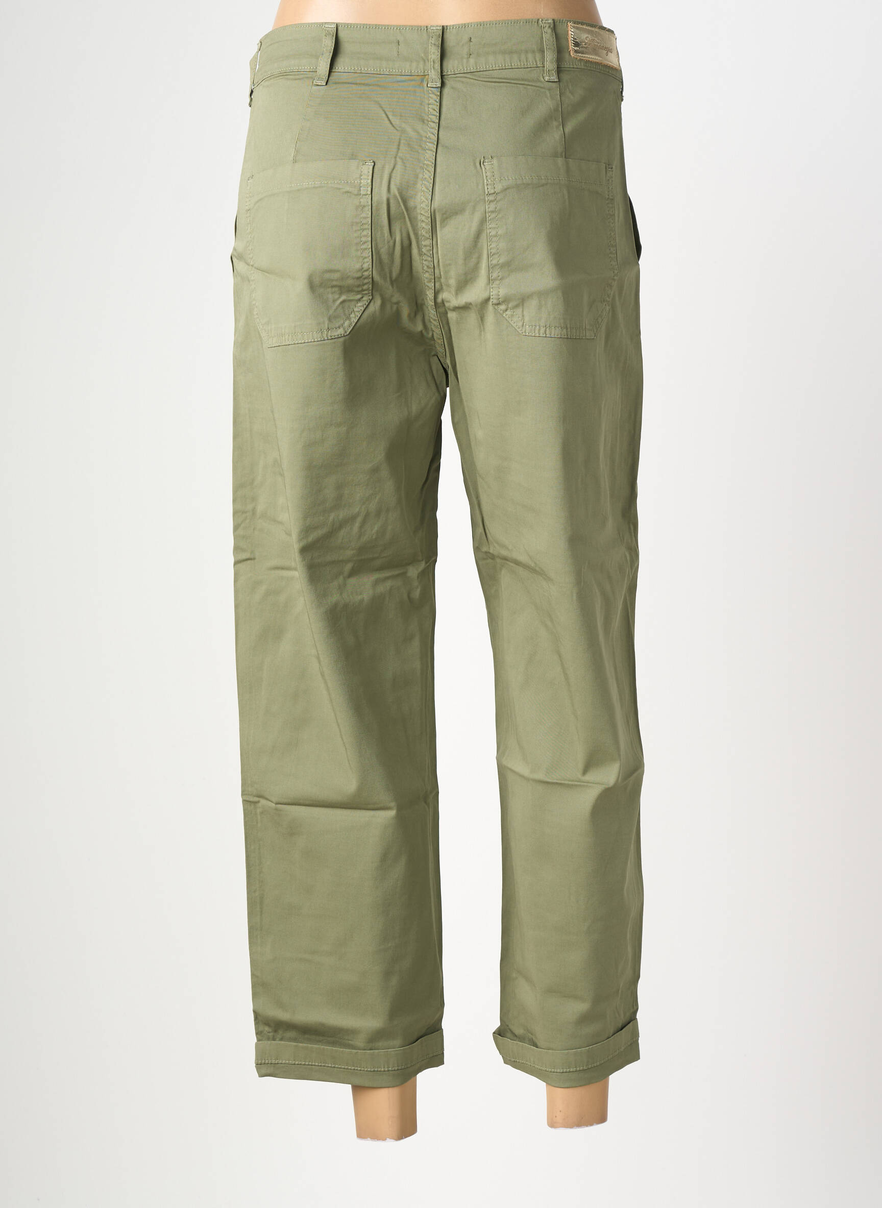 Pantalon drept elasticitate talie înaltă verde ALMANEGRA femeie