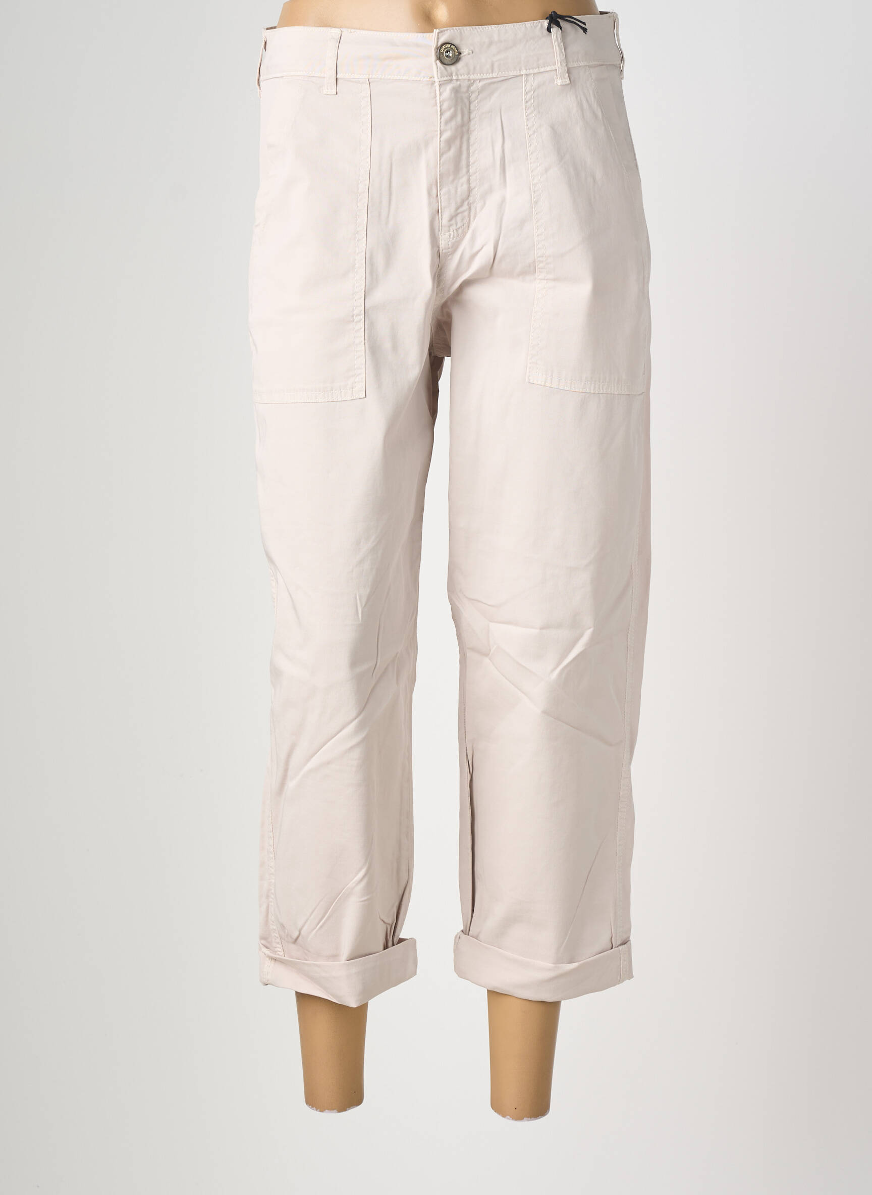 Pantalon drept elasticitate talie înaltă bej ALMANEGRA femeie