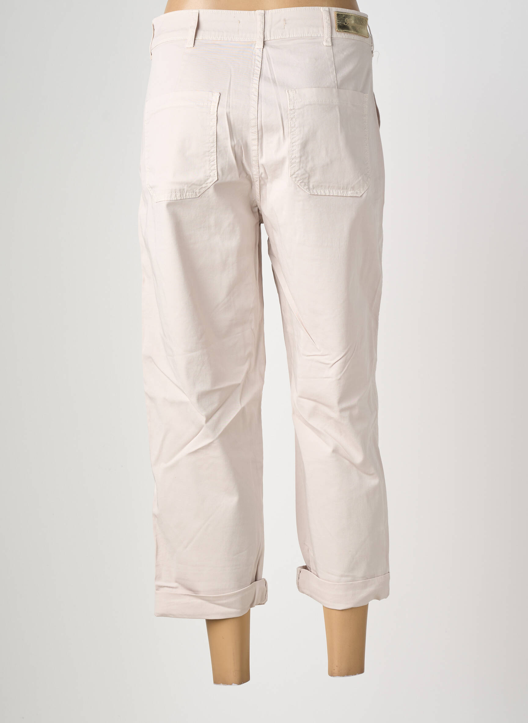Pantalon drept elasticitate talie înaltă bej ALMANEGRA femeie