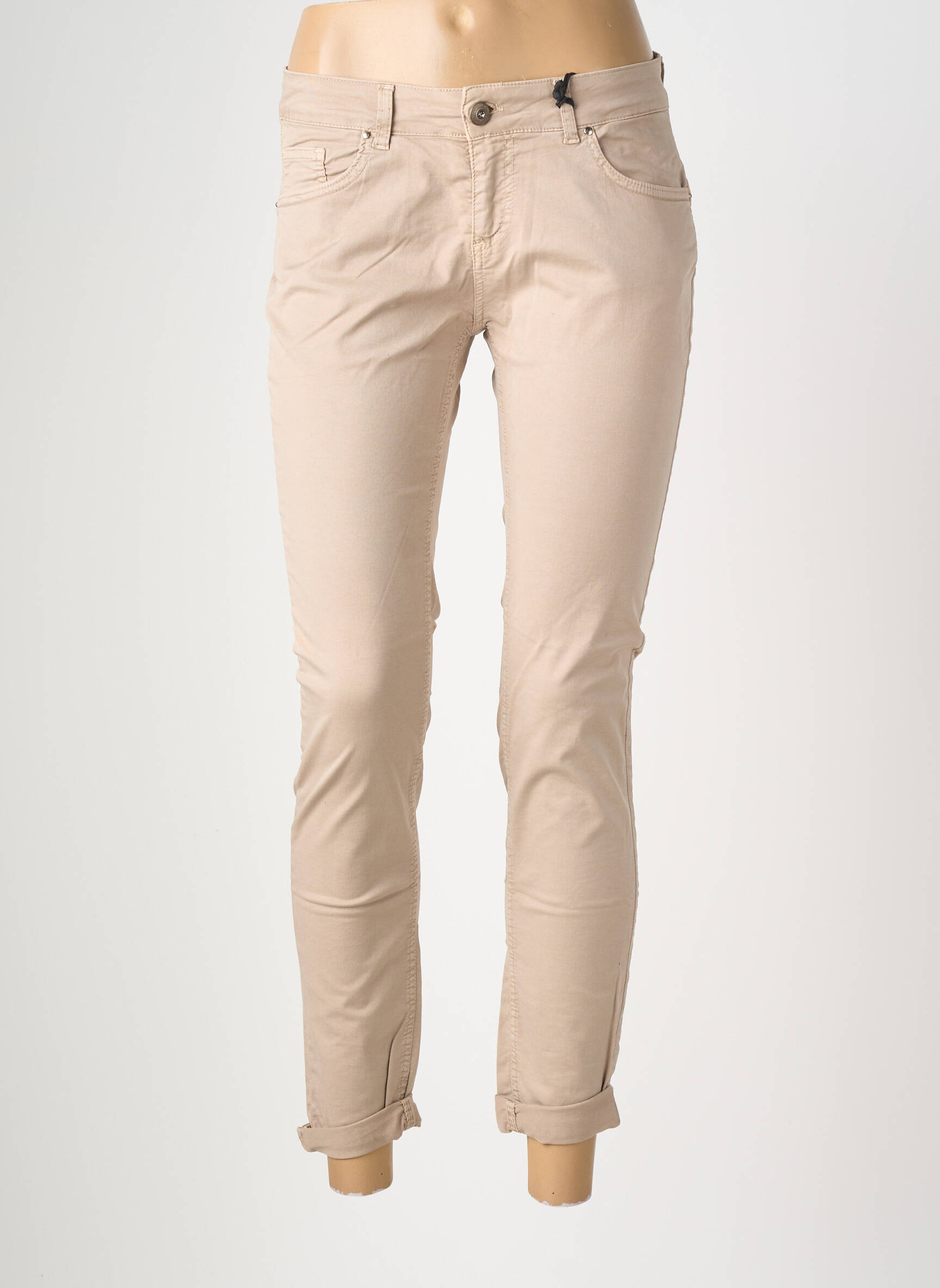 Pantalon slim talie elastică mărime normală bej ALMANEGRA femeie