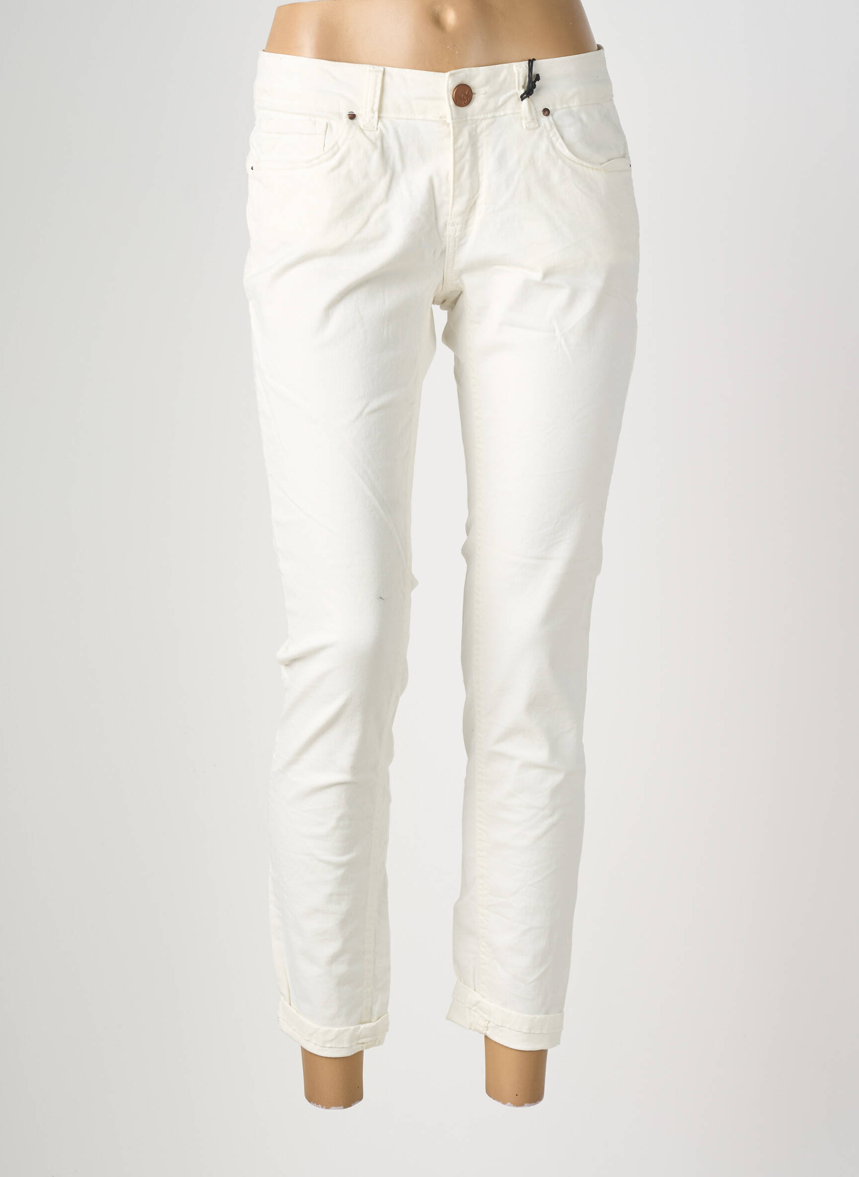 Pantalon slim talie elastică mărime normală alb ALMANEGRA femeie
