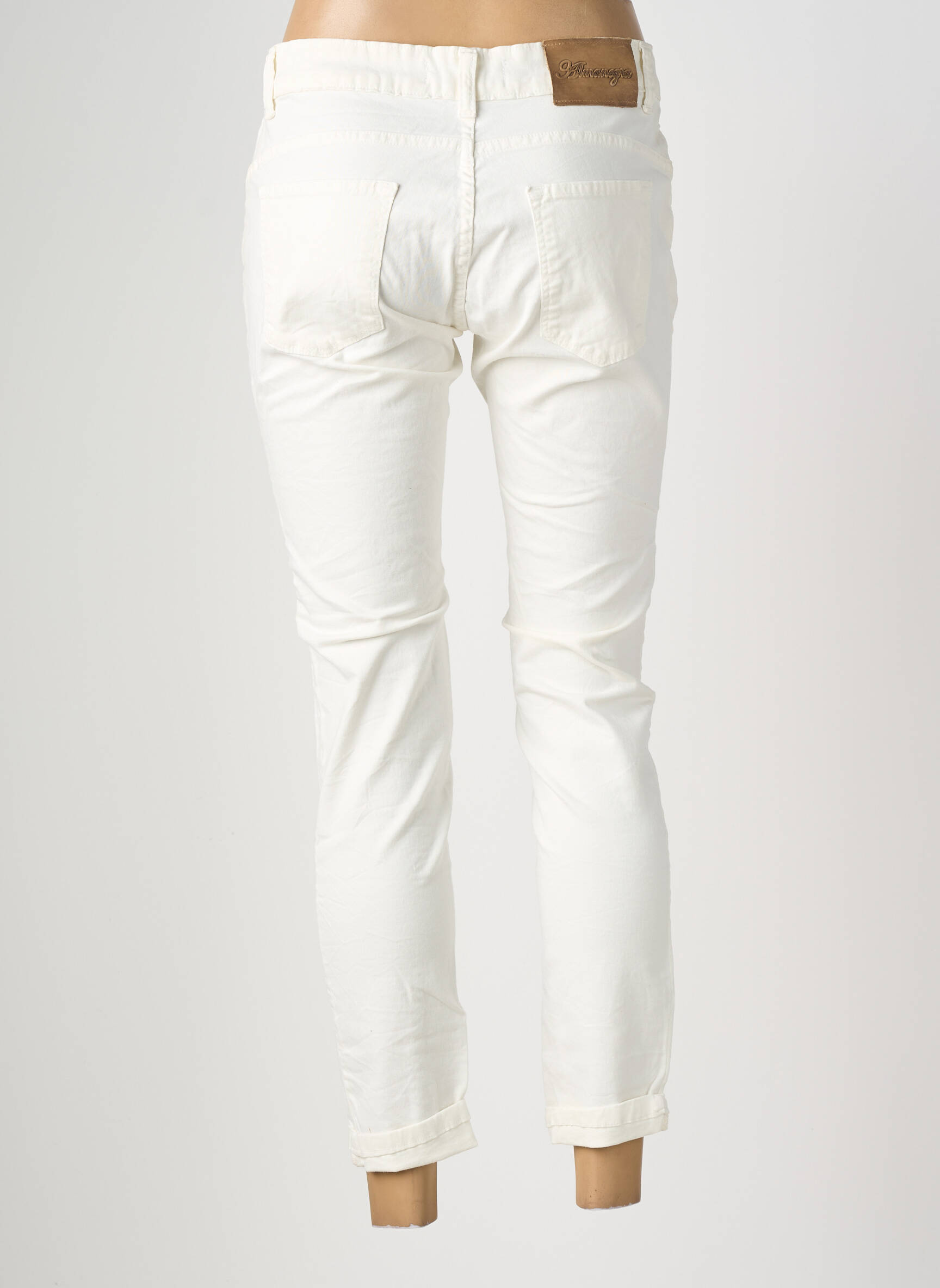 Pantalon slim talie elastică mărime normală alb ALMANEGRA femeie