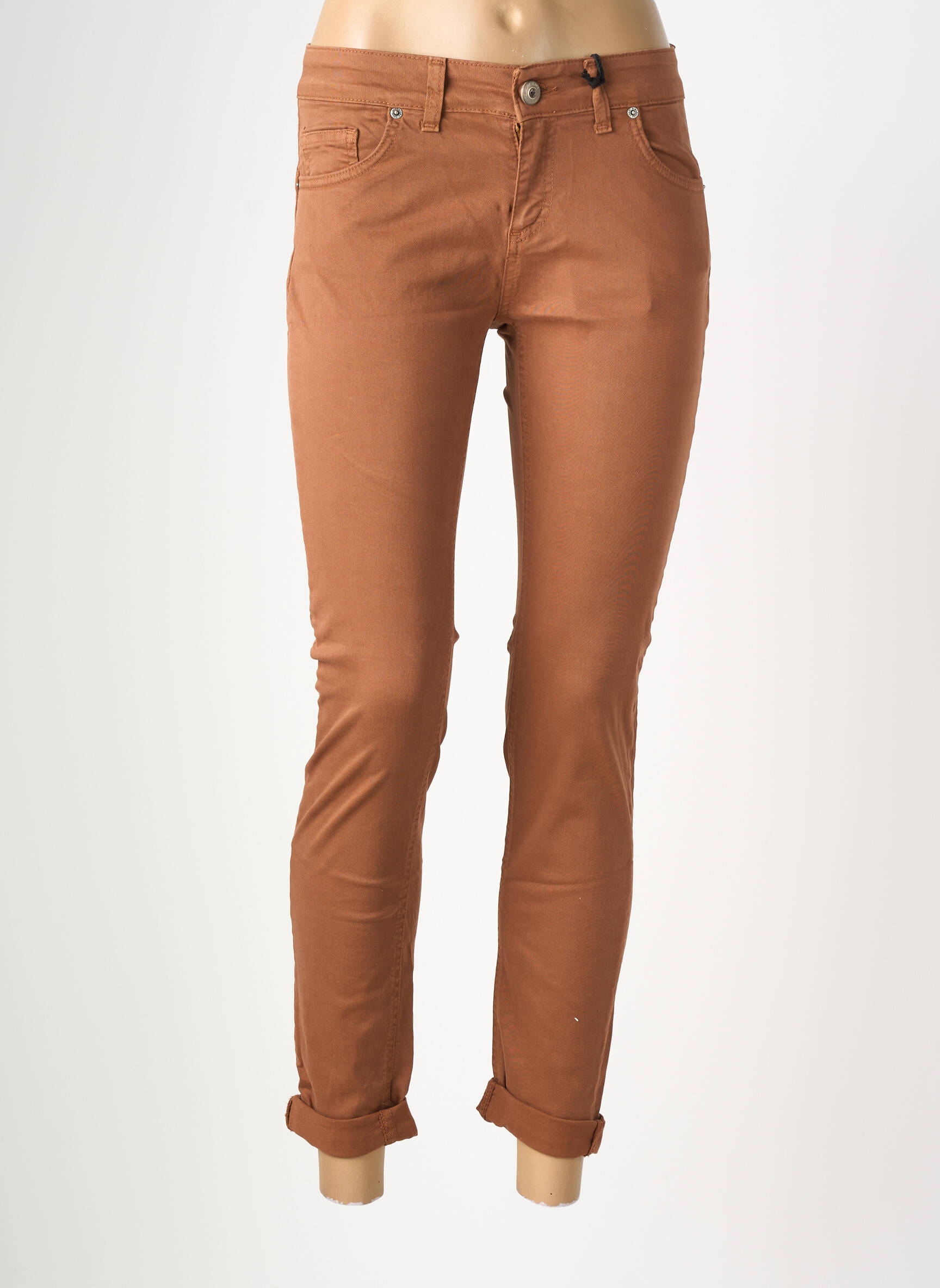 Pantalon slim talie elastică mărime normală maro ALMANEGRA femeie